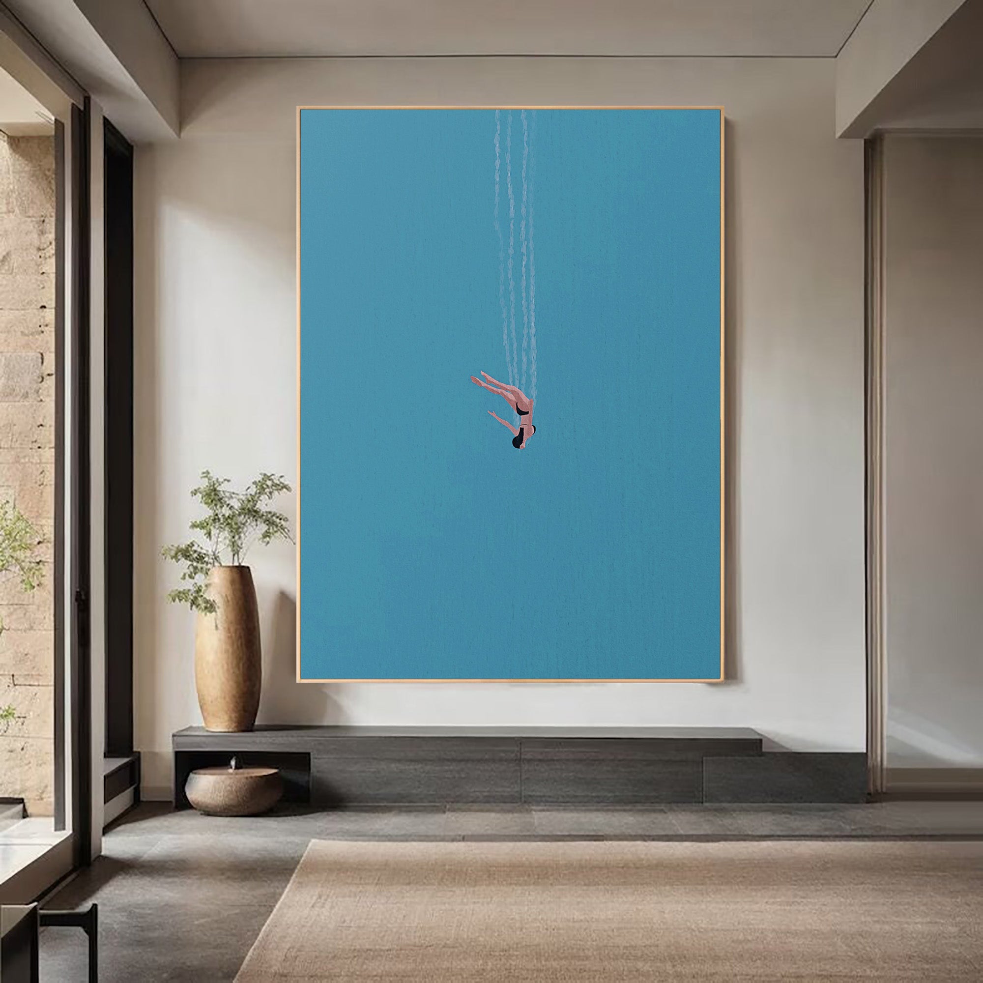 The Diver Motion Art Contemporary Blue Painting #WG 095