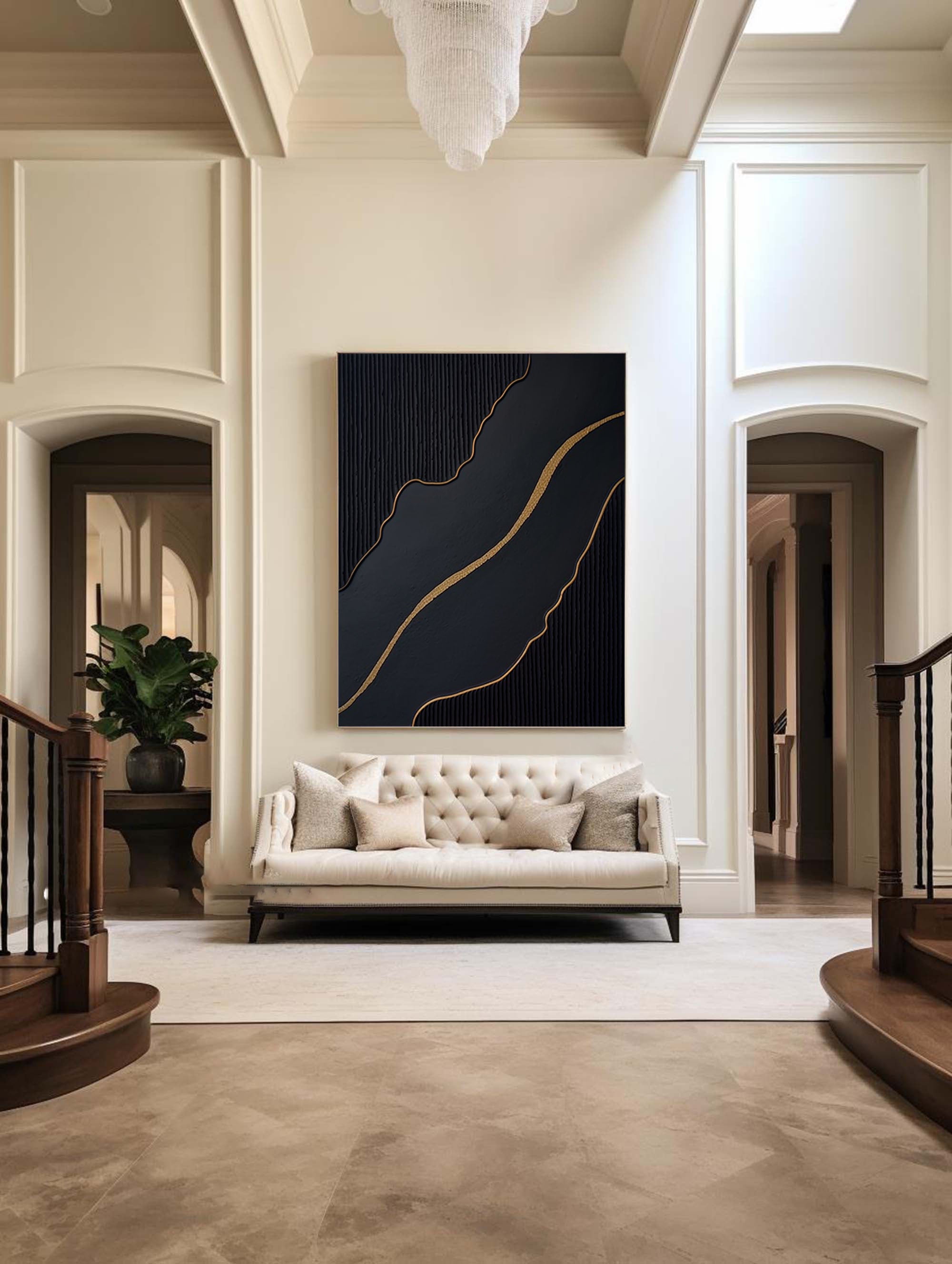 Large Black and Gold Abstract Canvas Art for Home Decor #BM 085