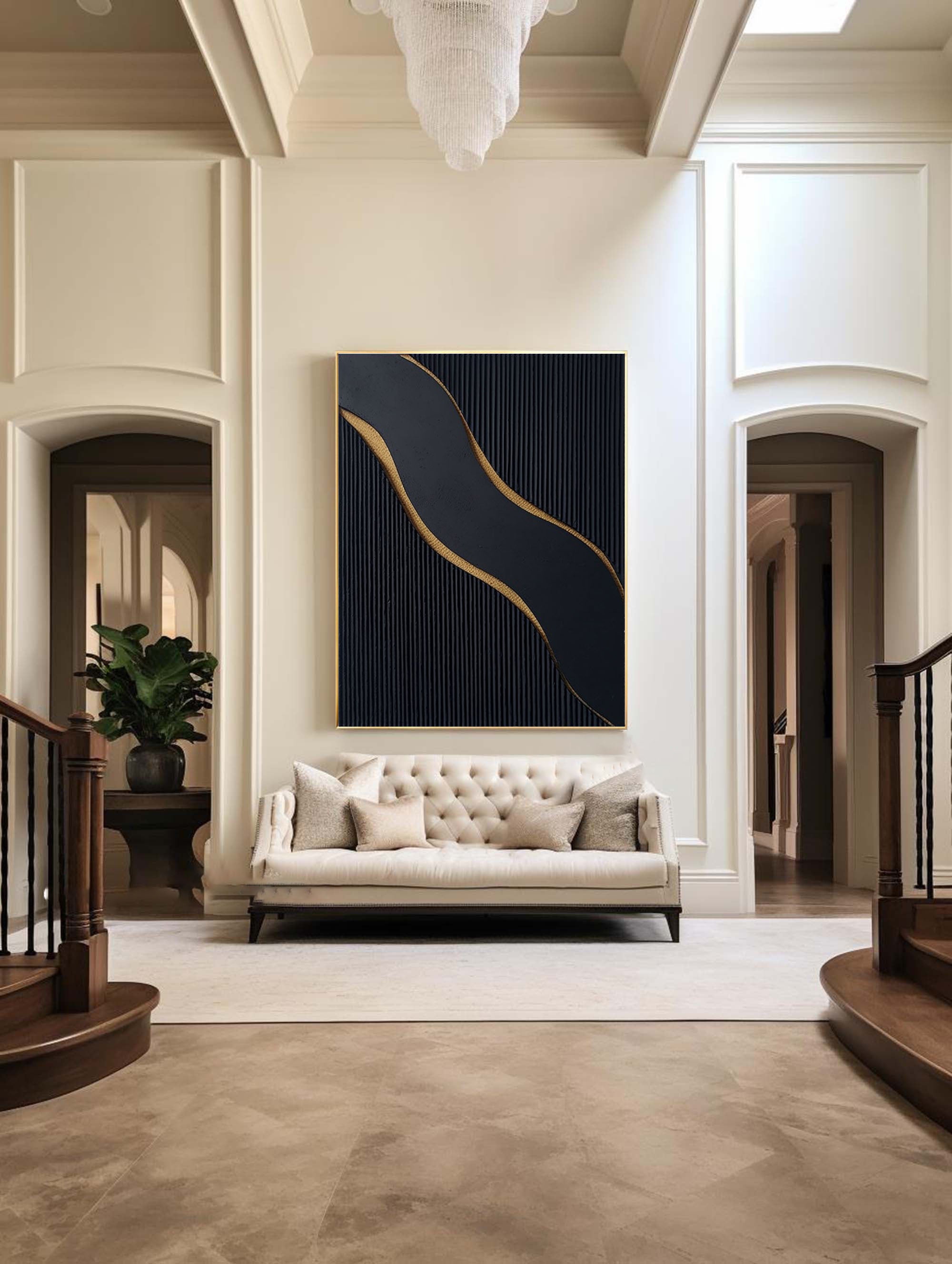 Large Black and Gold Abstract Canvas Art for Home Decor #BM 084