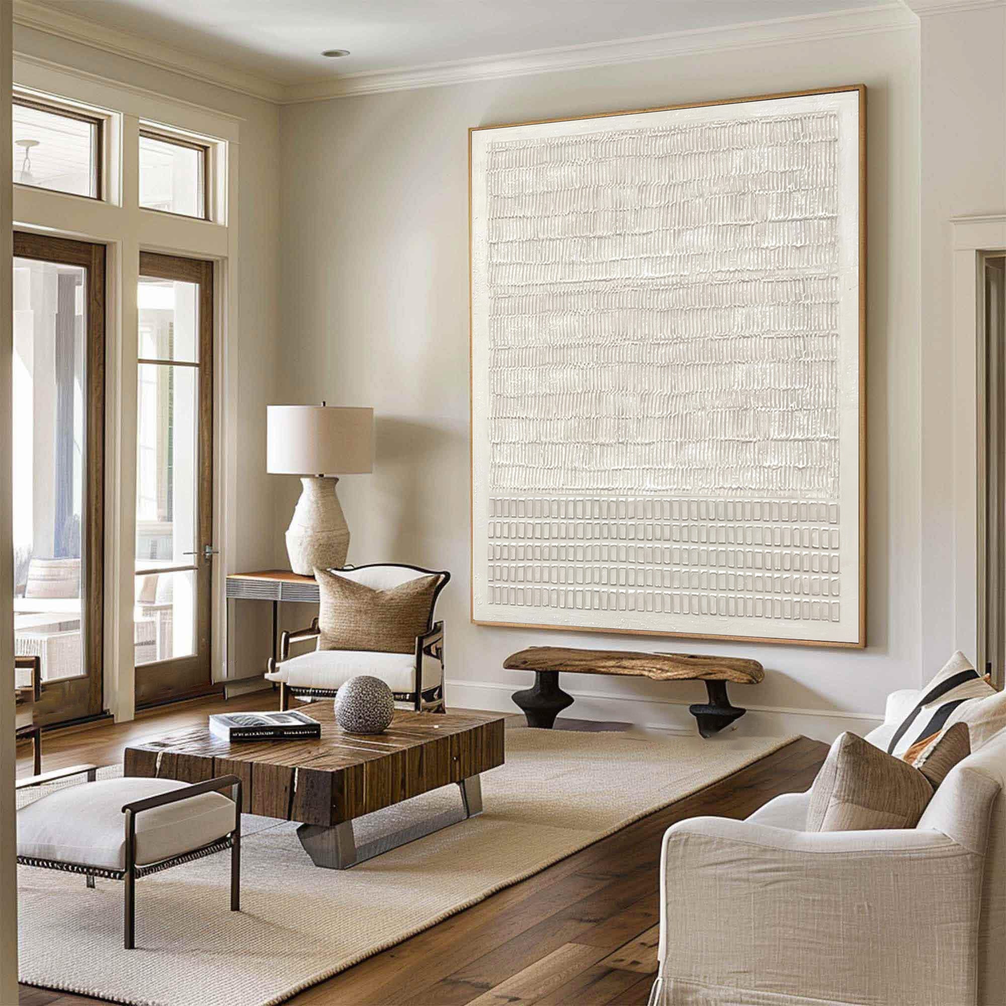 White Textured Wall Hanging Large Vertical Art Piece #WG 042