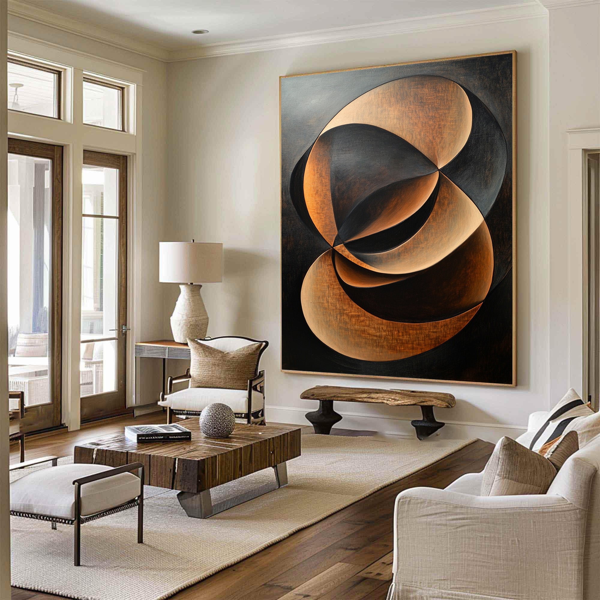 Metallic Swirl Abstract Art Bronze and Black Canvas #WG 094