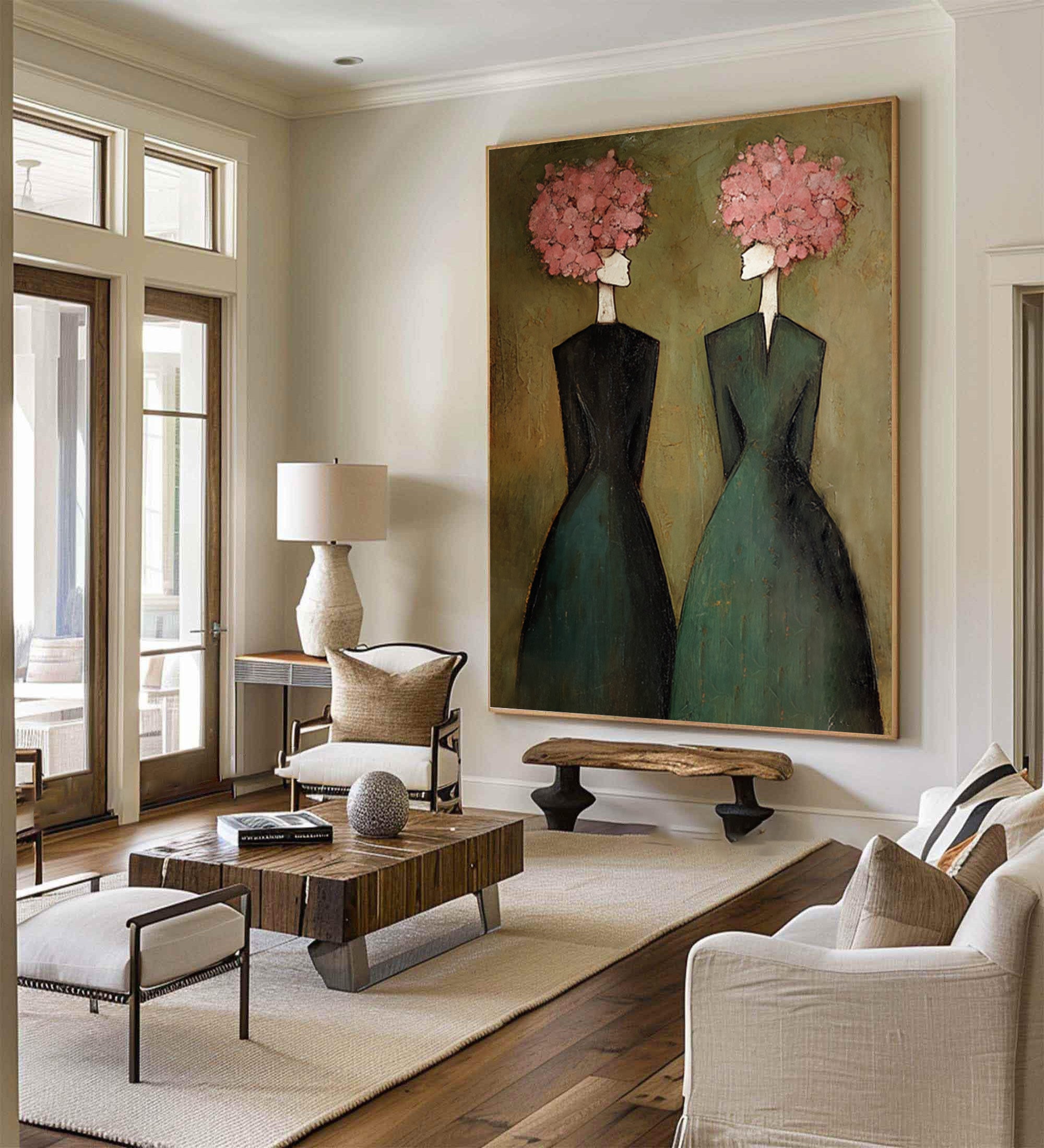 Large Elegant Figurative Oil Painting on Canvas – Contemporary Pink Portrait Wall Art #WAC 034