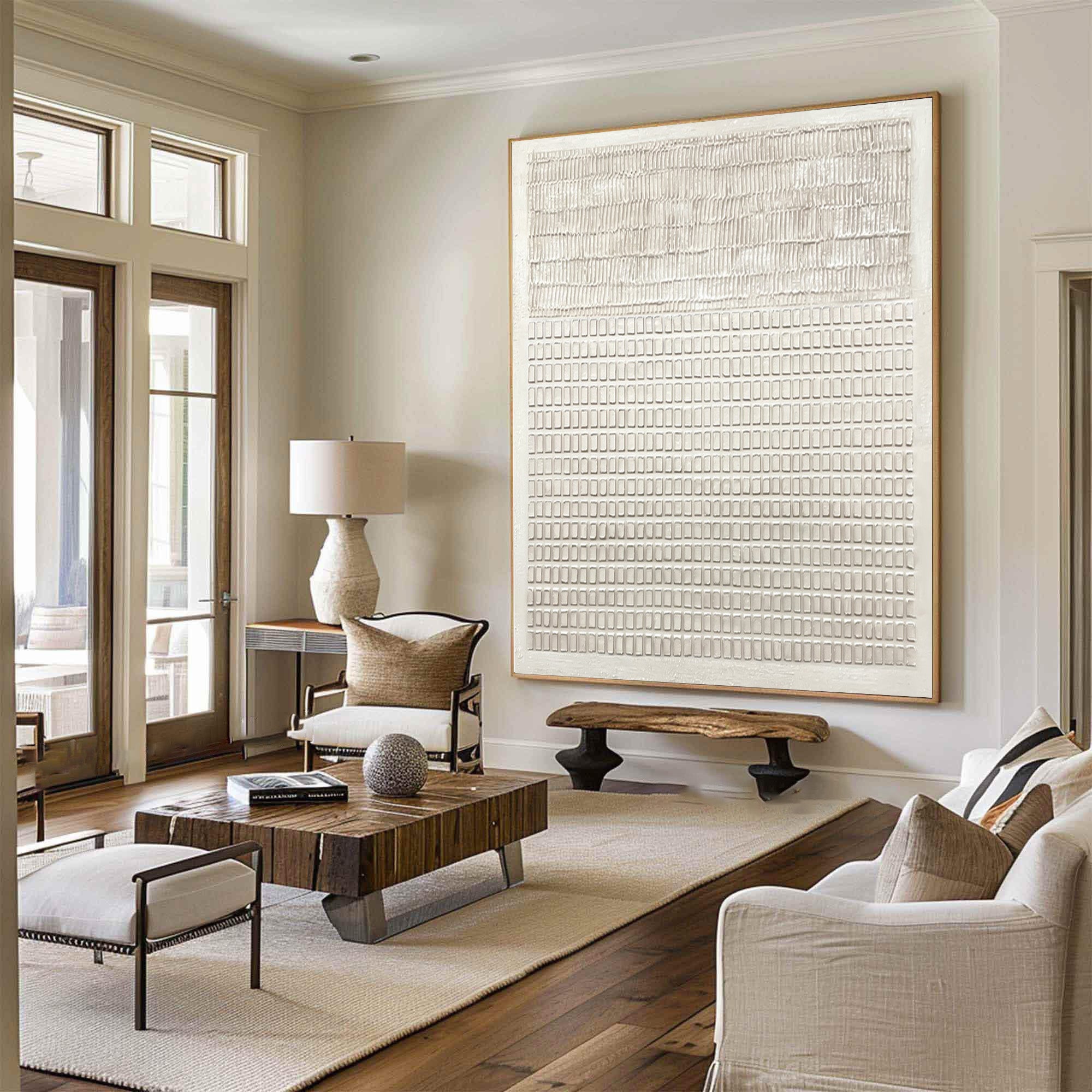 Minimalist Geometric Wall Art Textured White Painting #WG 041