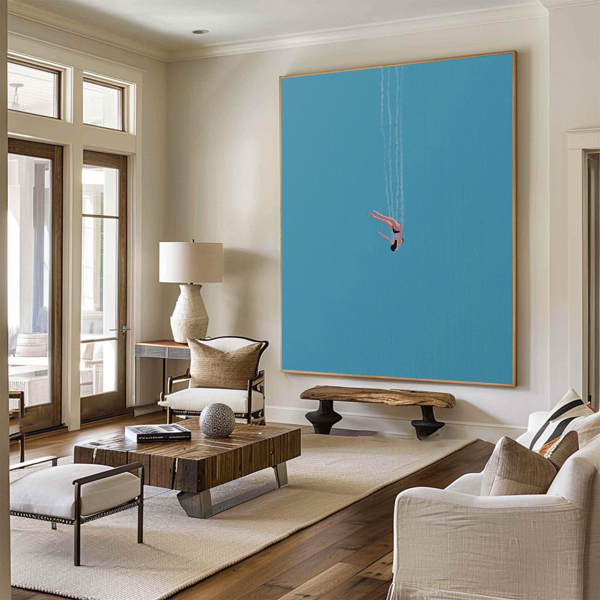 The Diver Motion Art Contemporary Blue Painting #WG 095