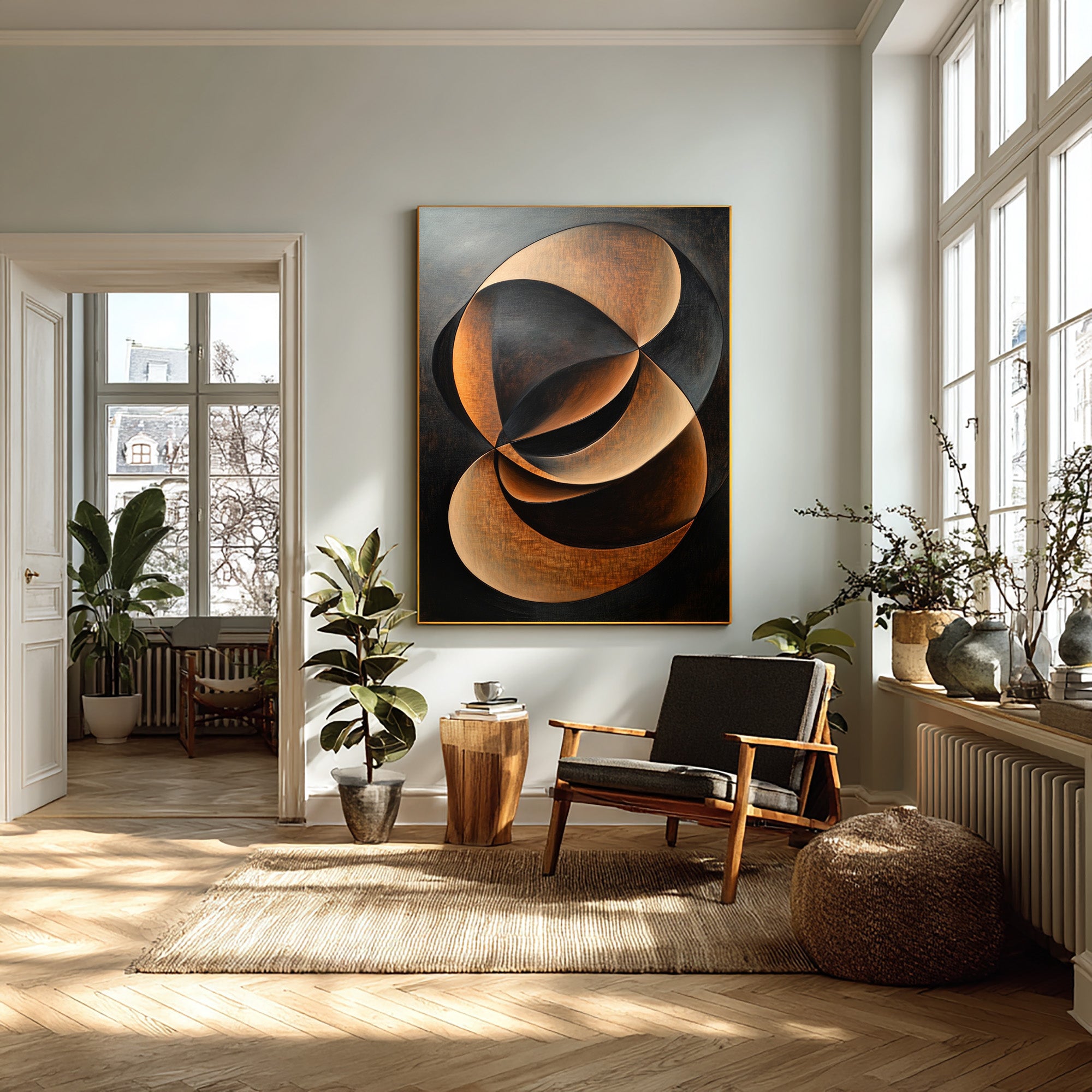Metallic Swirl Abstract Art Bronze and Black Canvas #WG 094
