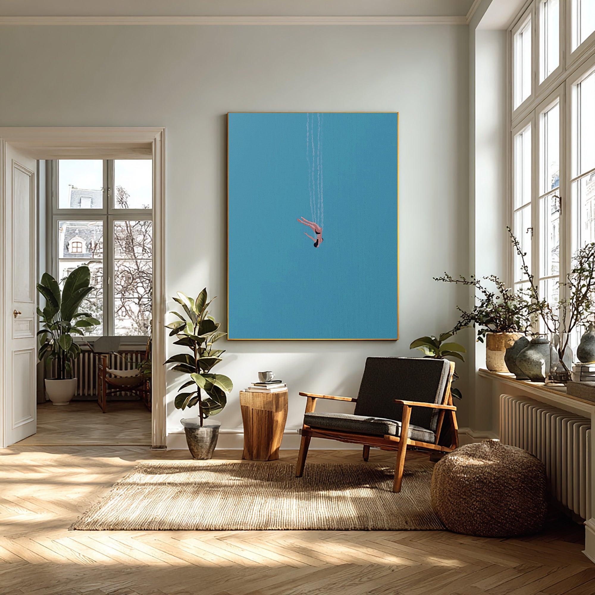 The Diver Motion Art Contemporary Blue Painting #WG 095