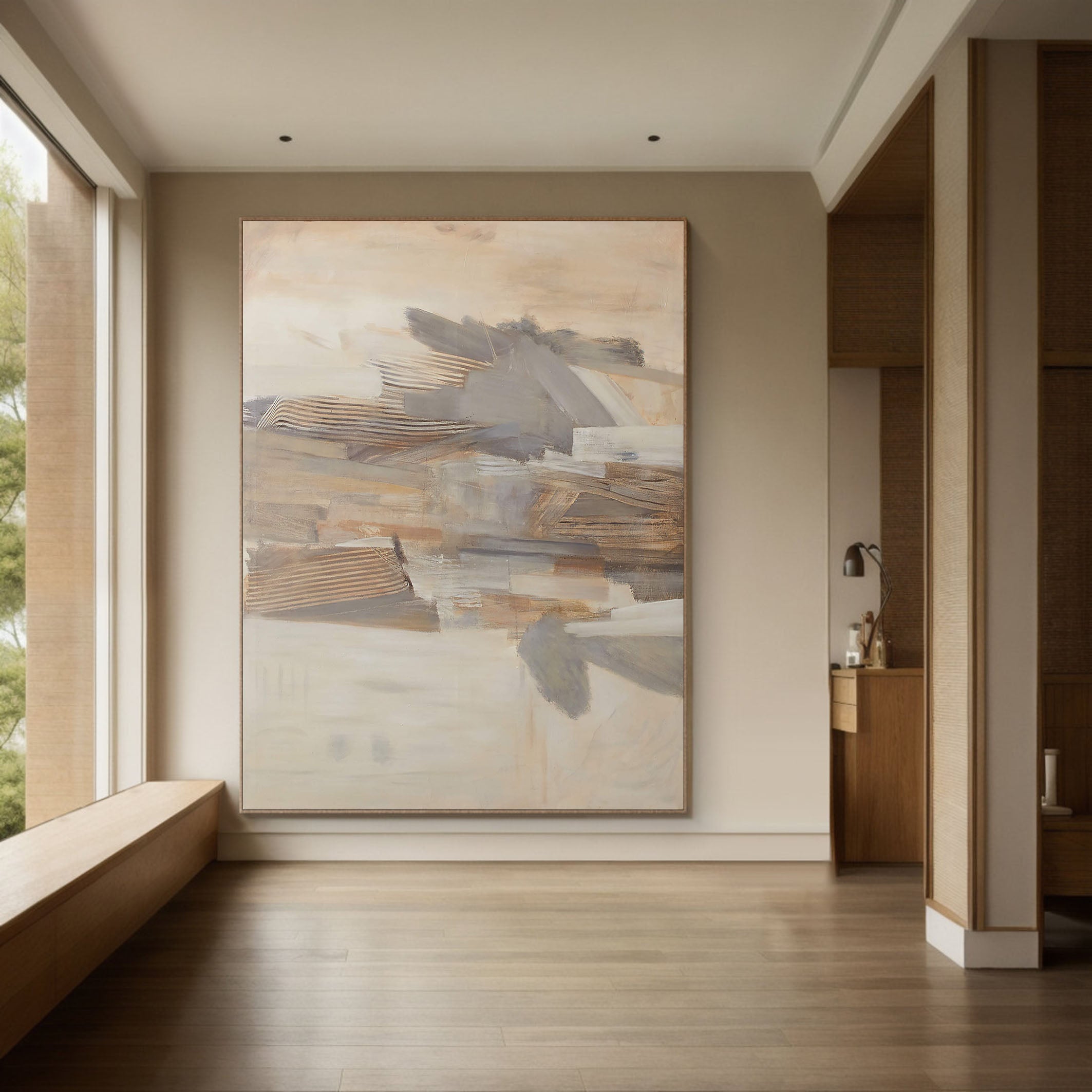 Earth Tones Textured Geometric Landscape, Modern Wall Art #BGA 100