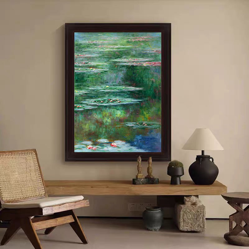 Monet Inspired Water Lilies, Vertical Impressionist Canvas #BGA 172