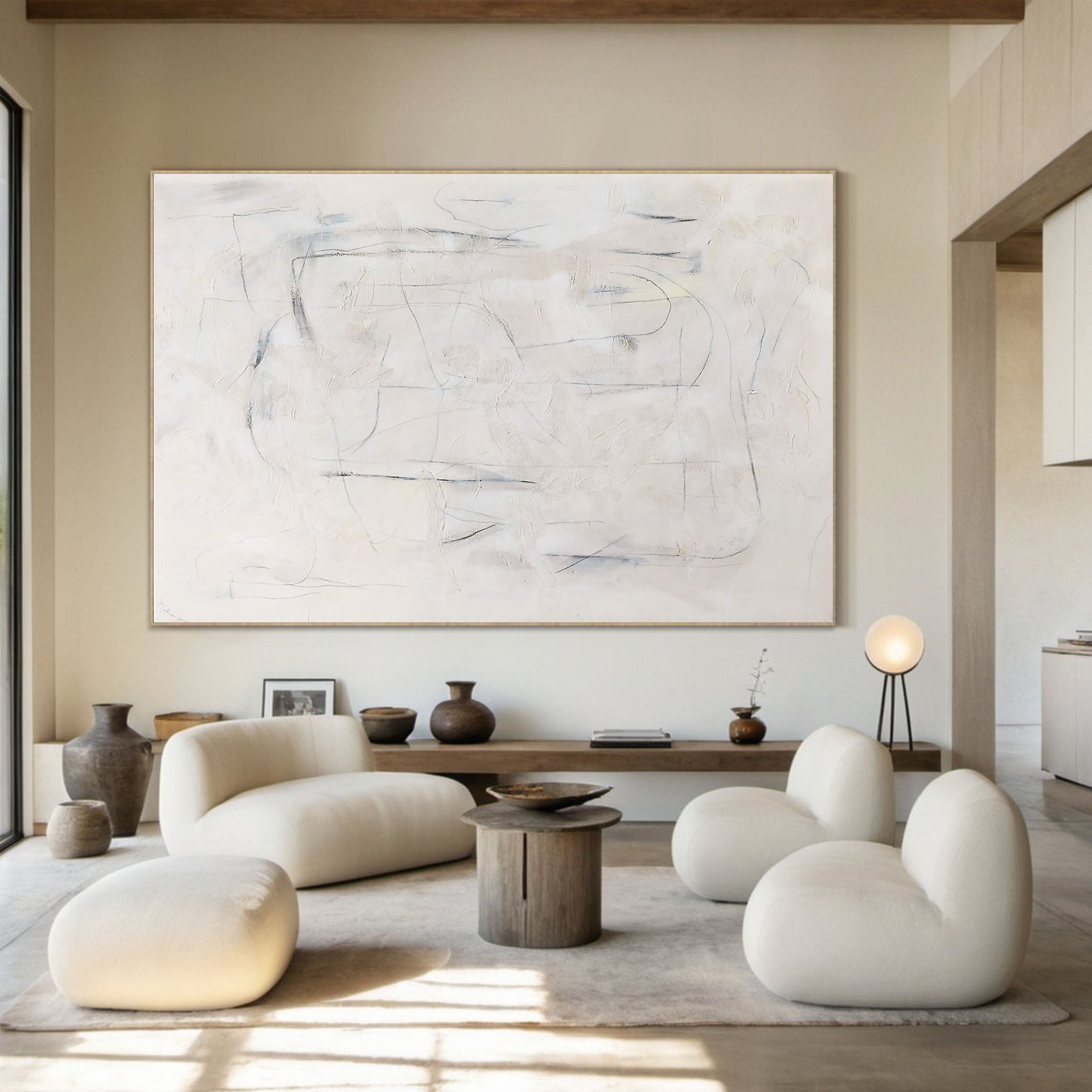 Delicate Line Abstraction on Beige, Minimalist Wall Art #BGA 118