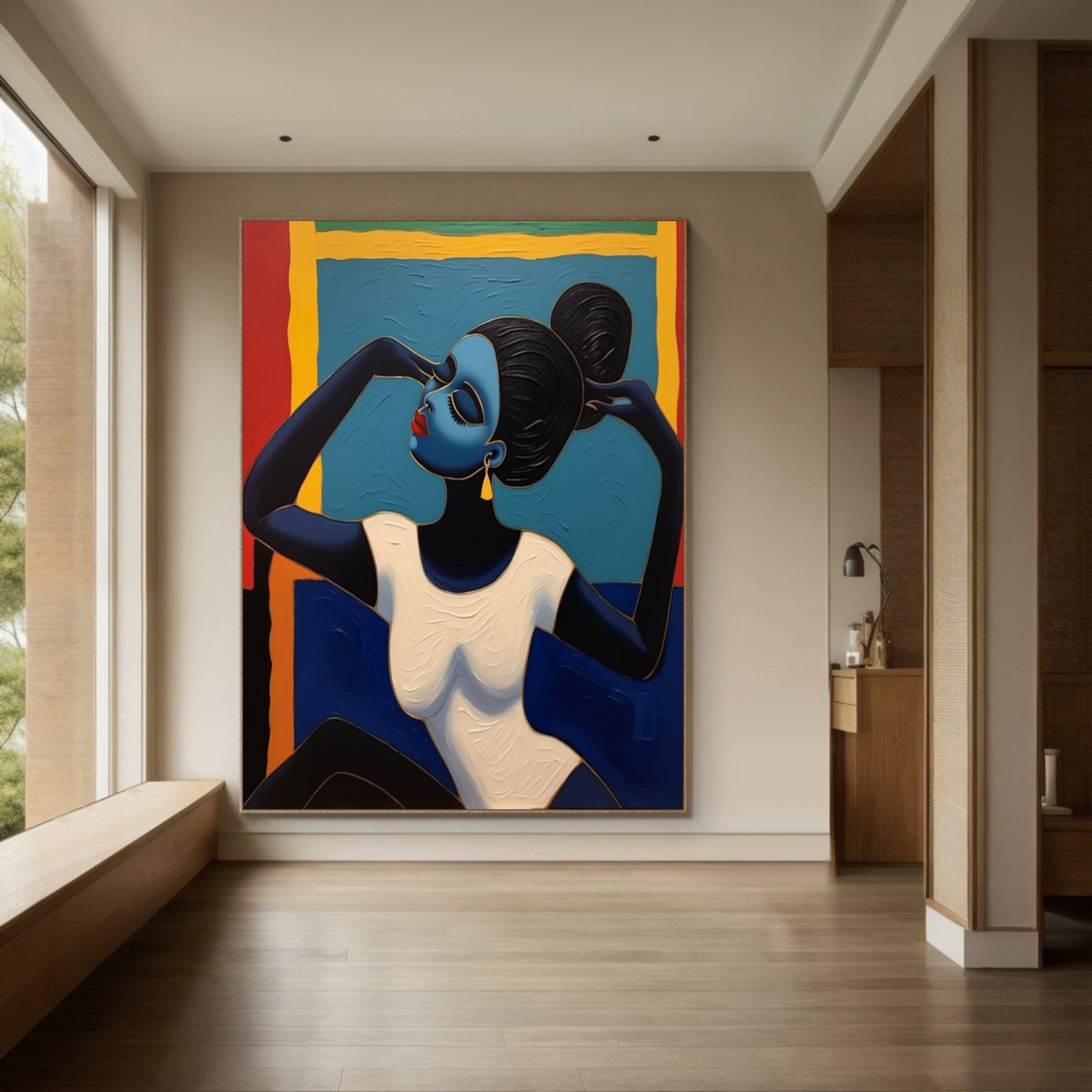 Stylized Portrait with Textured Color Blocks, Modern Wall Art #BGA 262