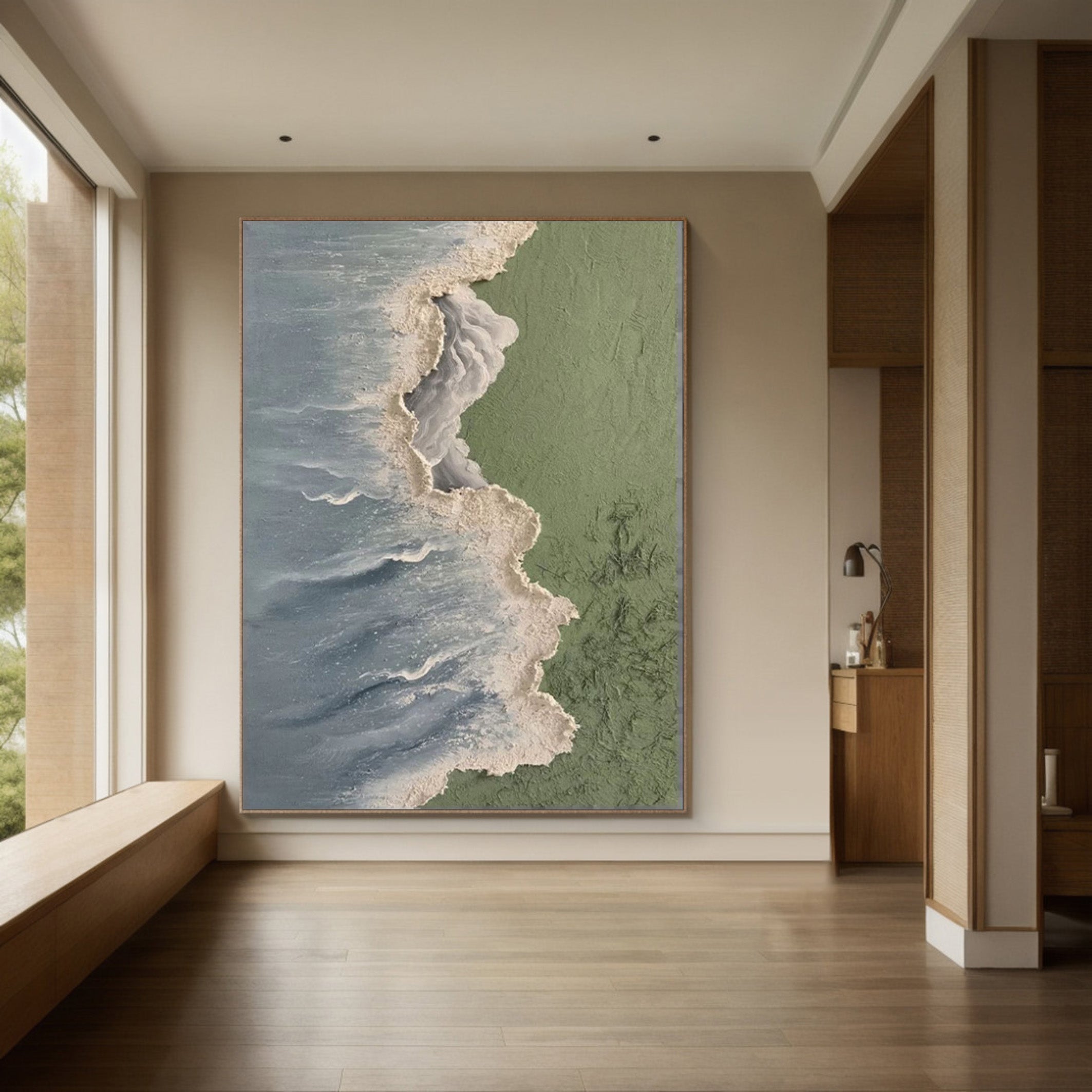 Contemporary Overhead Beach Painting, Tactile Coastal Art #BGA 244