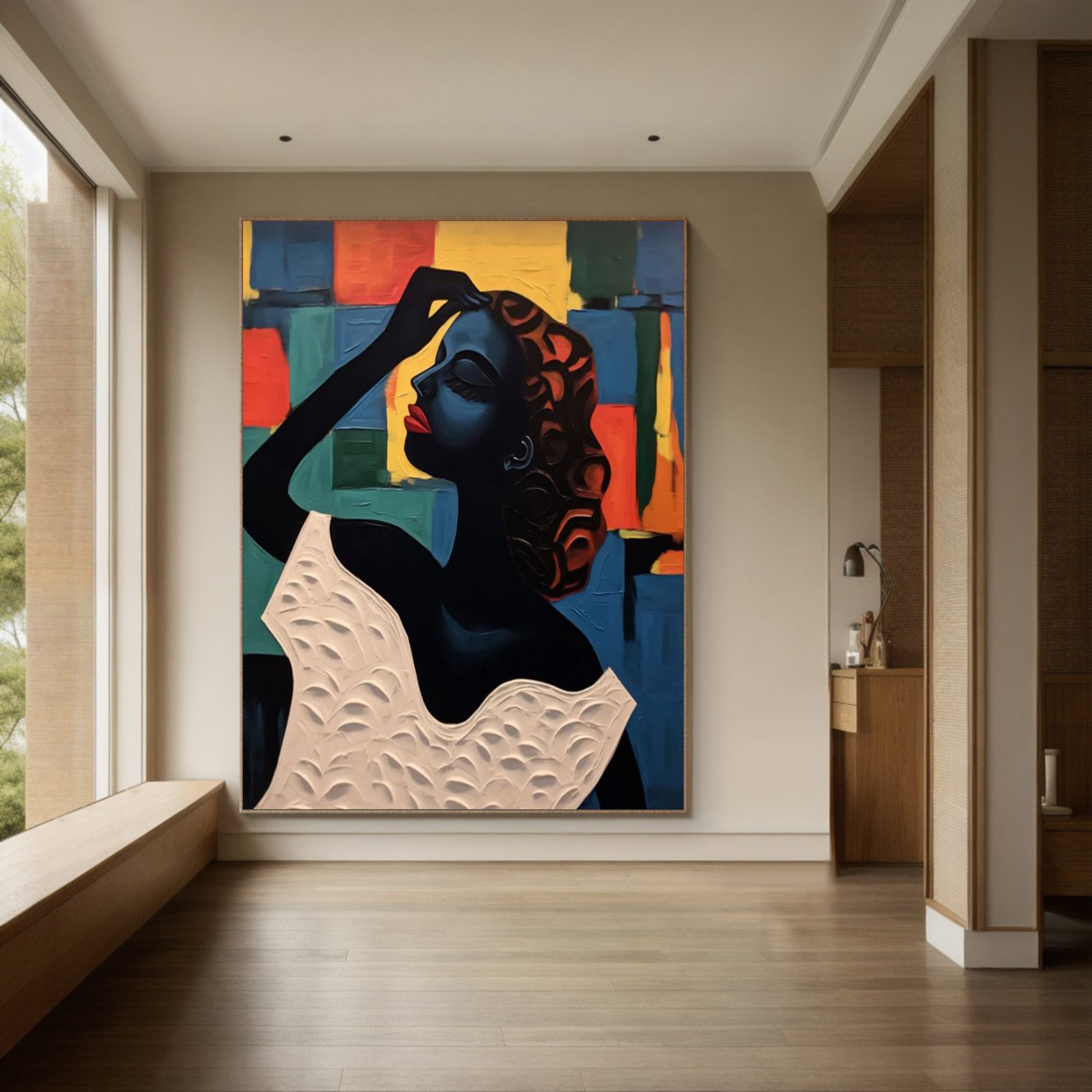 Textured Portrait with Bold Color Geometry, Modern Wall Art #BGA 257