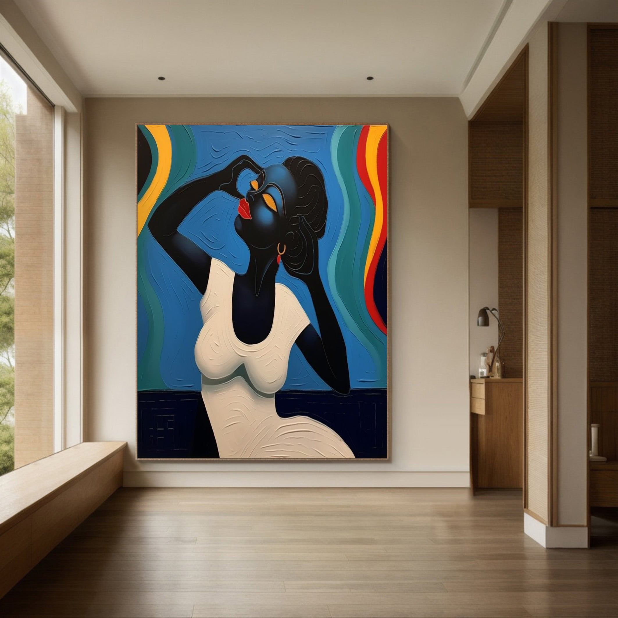 Stylized Portrait with Textured Color Waves, Modern Wall Art #BGA 256