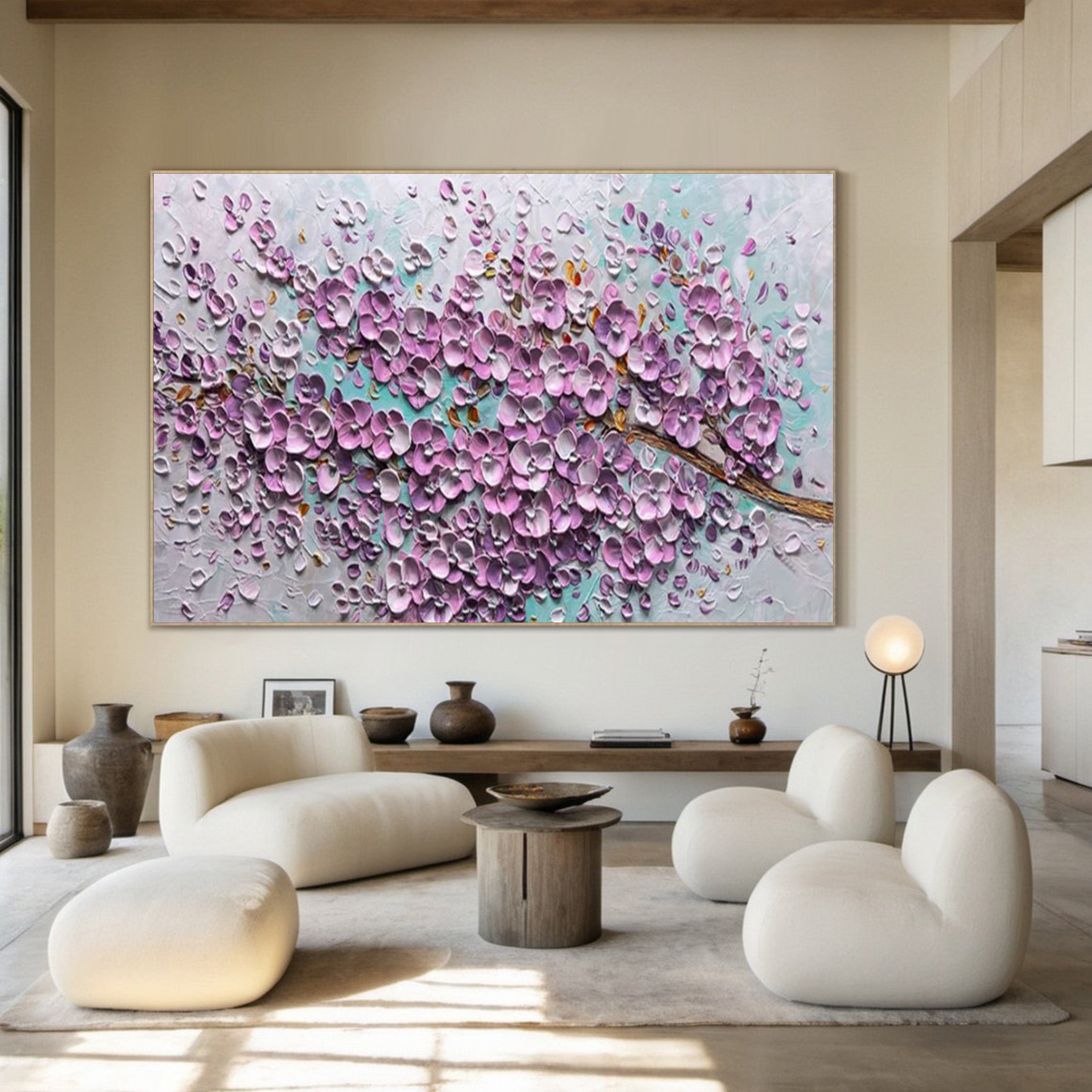 Petal Poetry: Sculpted Impasto Sakura, Richly Textured Floral #BGA 233