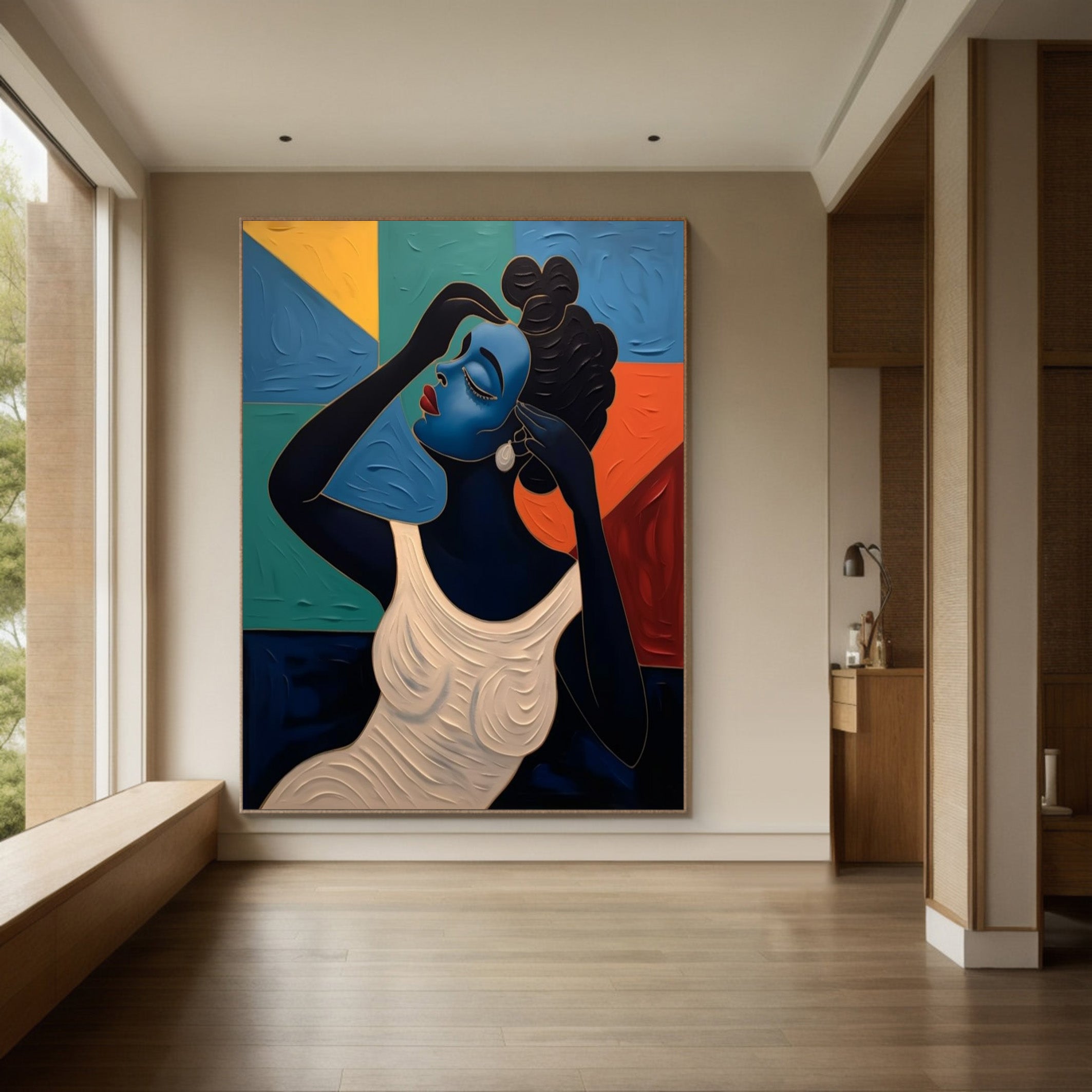 Textured Portrait with Bold Color Blocks, Modern Stylized Art #BGA 254