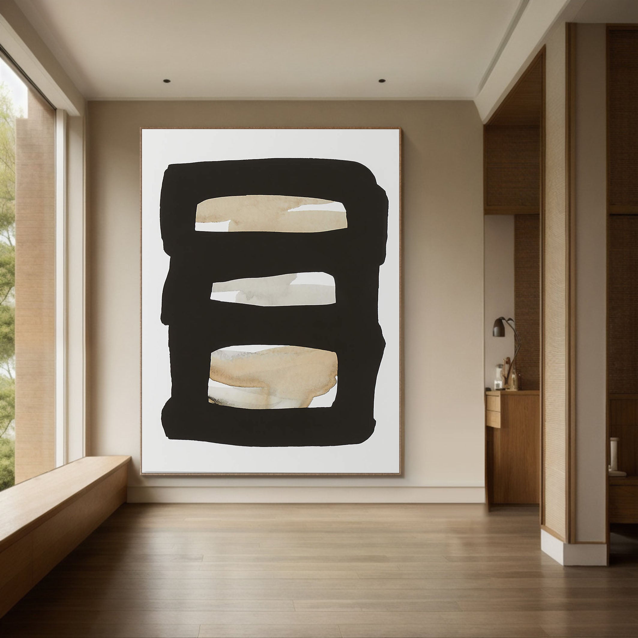 Beige Graphic Abstract Wall Art With Black Frame #BGA 097