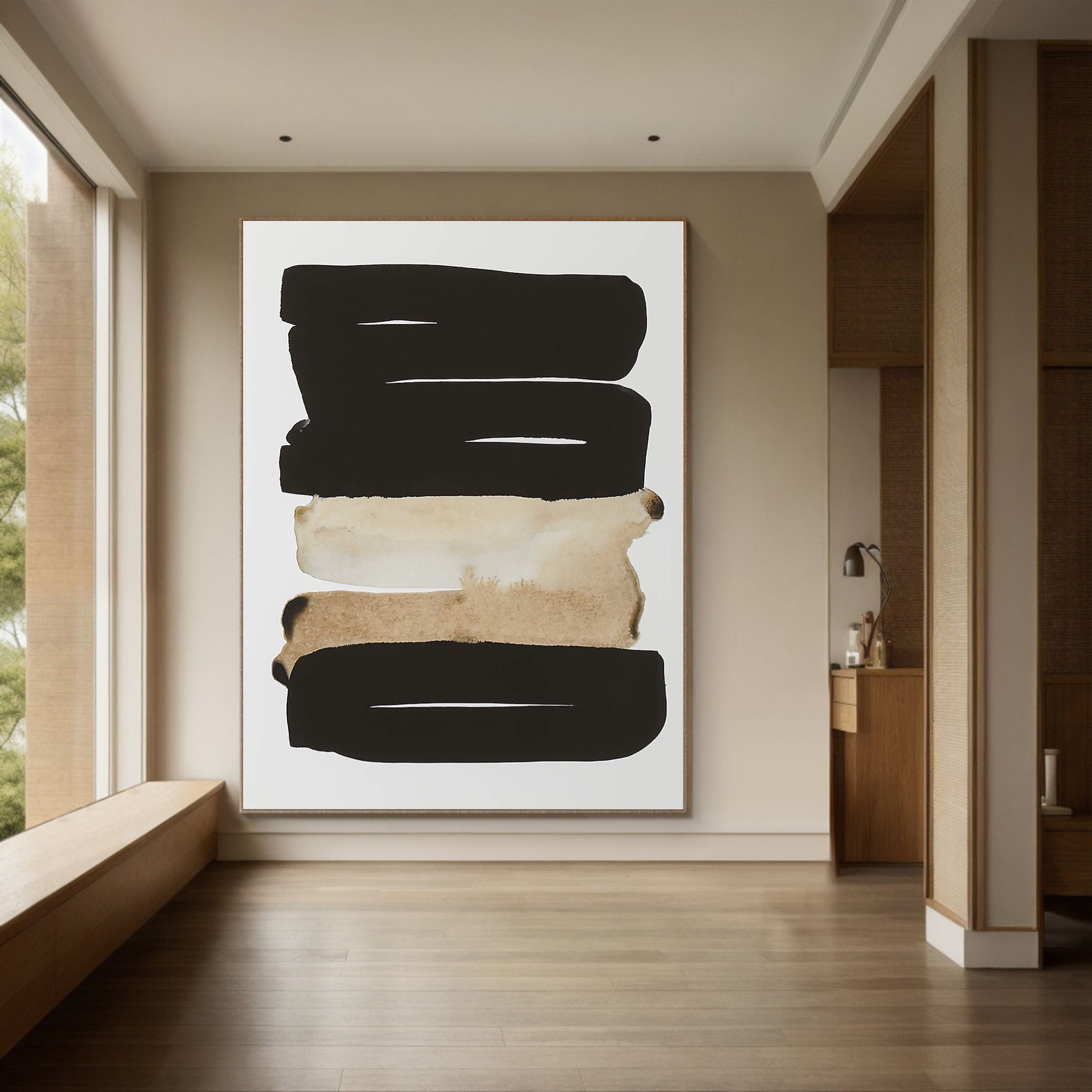 Black and Neutral Stripes, Contemporary Minimalist Wall Art #BGA 093