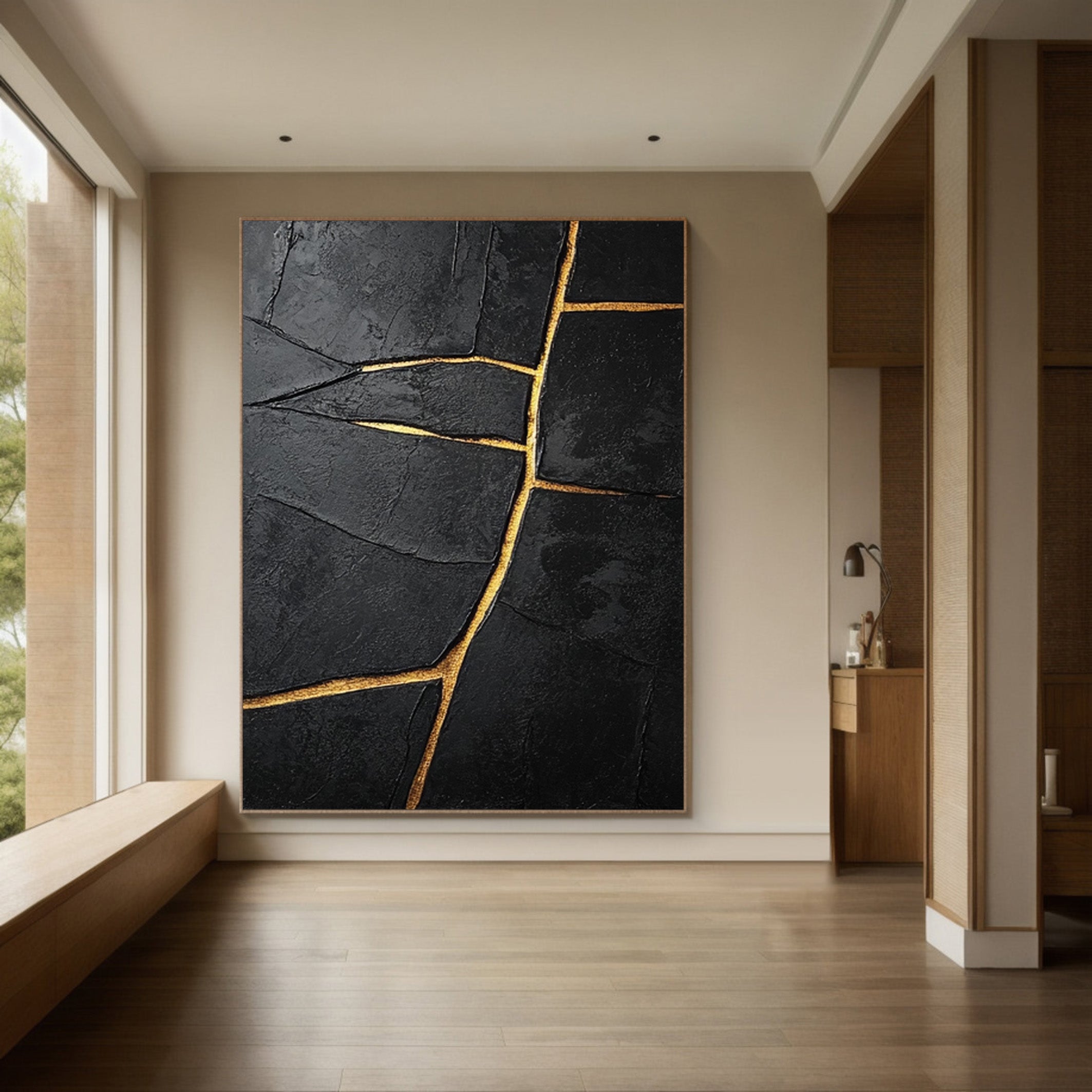 Contemporary Black Impasto with Striking Linear Gold #BGA 268