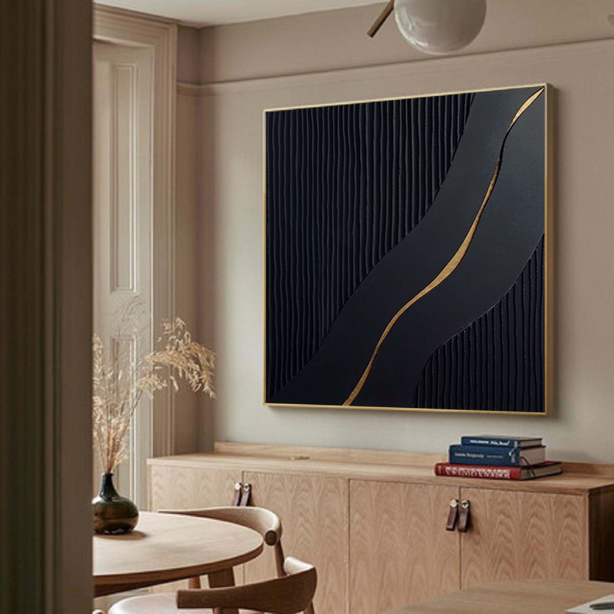 Large Black and Gold Abstract Canvas Wall Art #BM 082