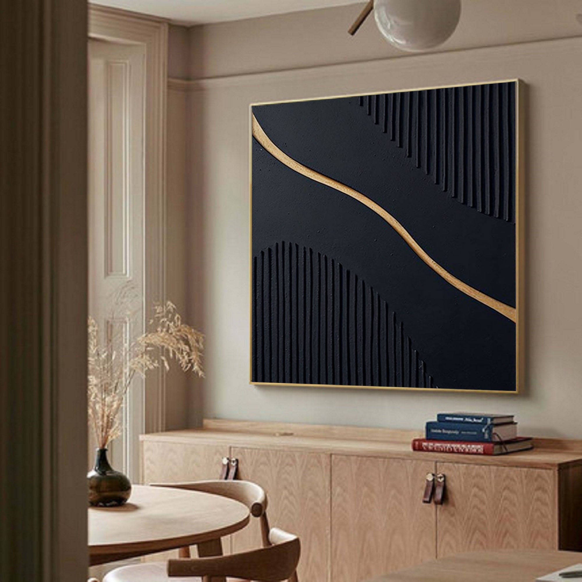 Large Black and Gold Abstract Canvas Wall Art #BM 081