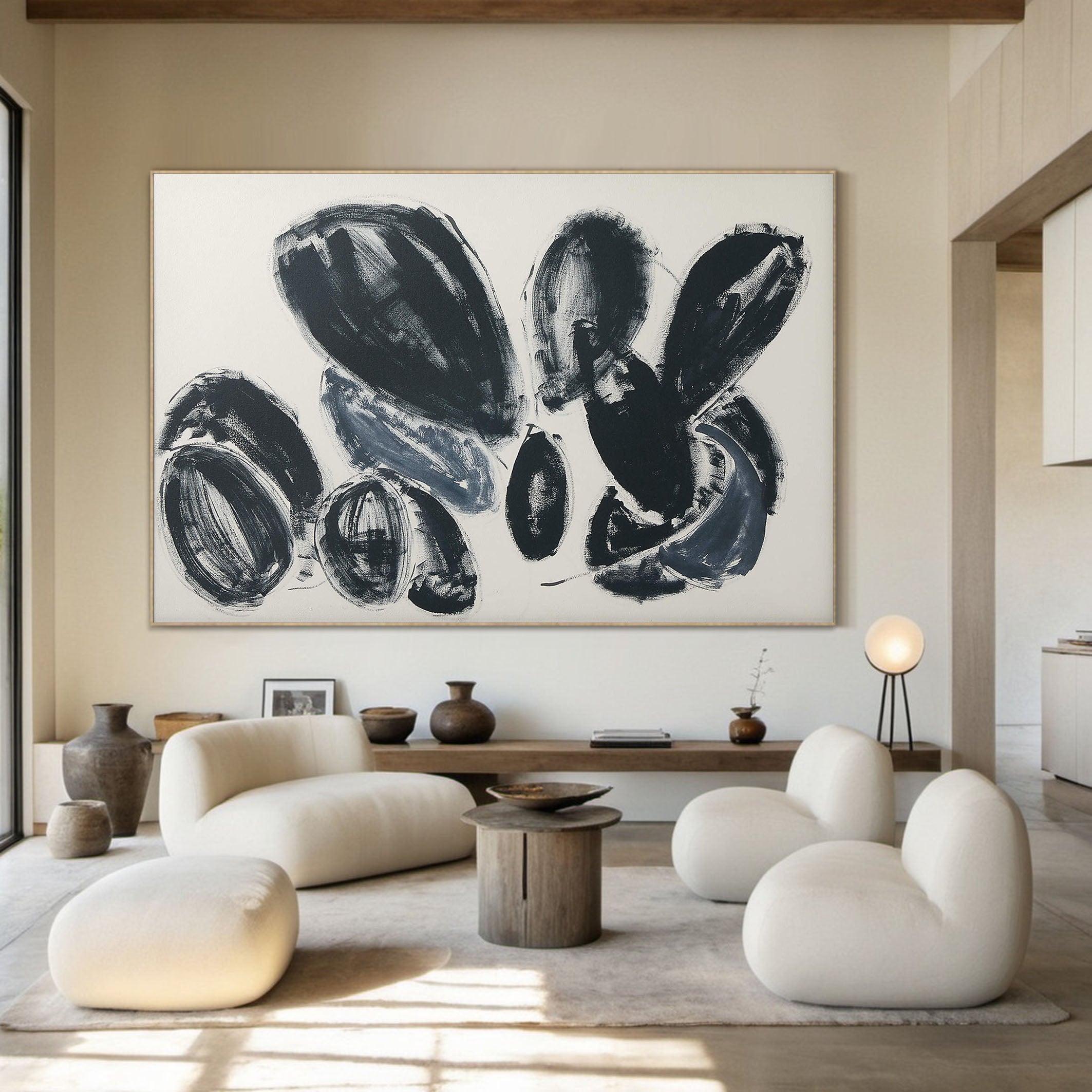 Large Black and Gray Rounded Shapes Abstract, Minimalist Art #BGA 110