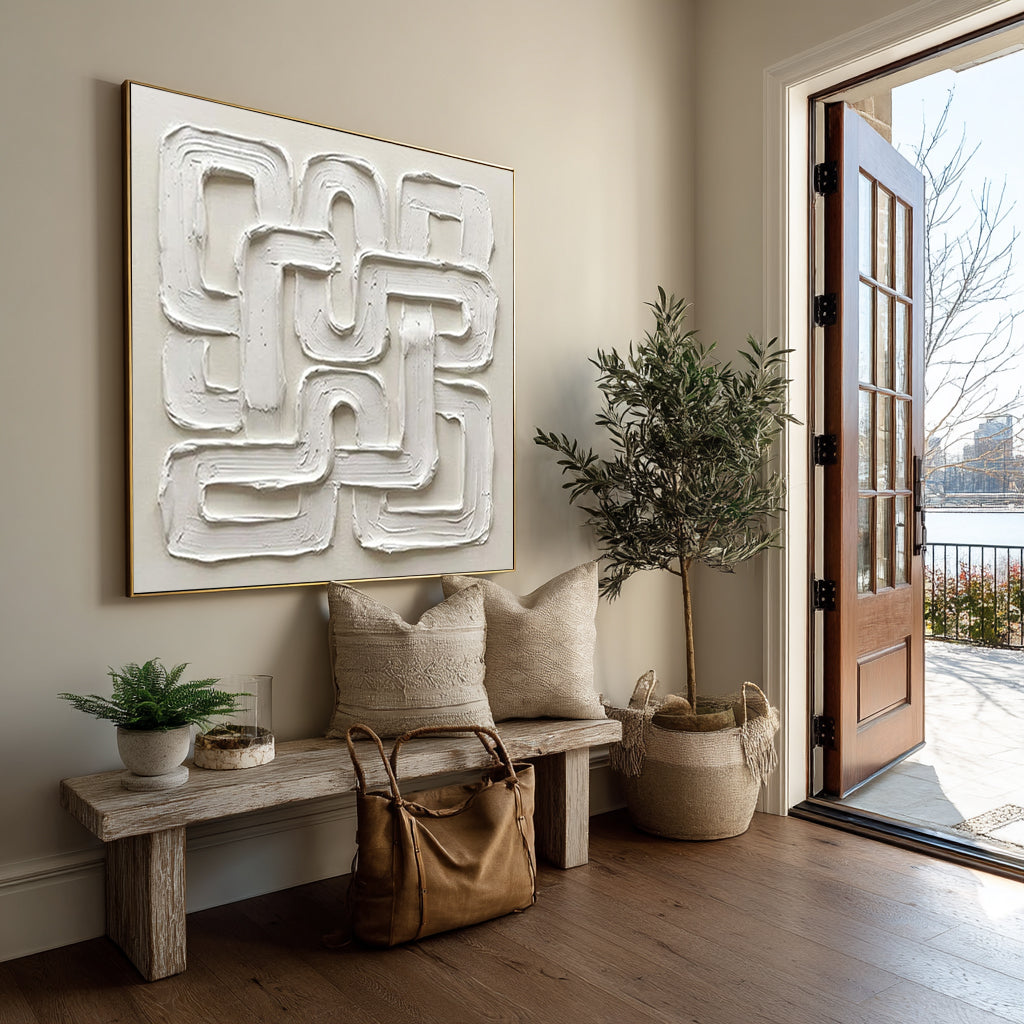 Large Continuous Line Wall Art Contemporary Neutral Textured Painting