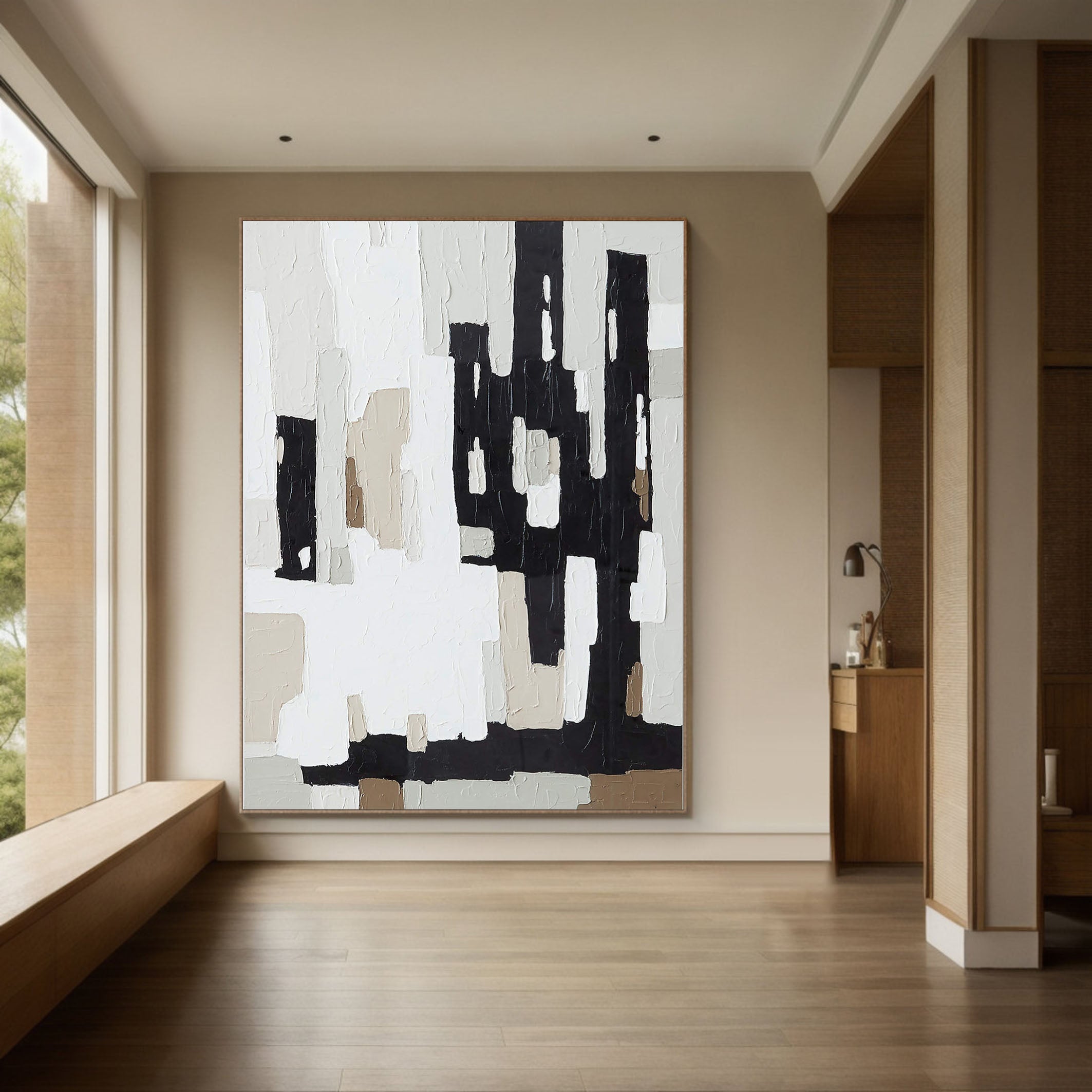 Modern Black And White Abstract Art With Geometric Shapes #BGA 087