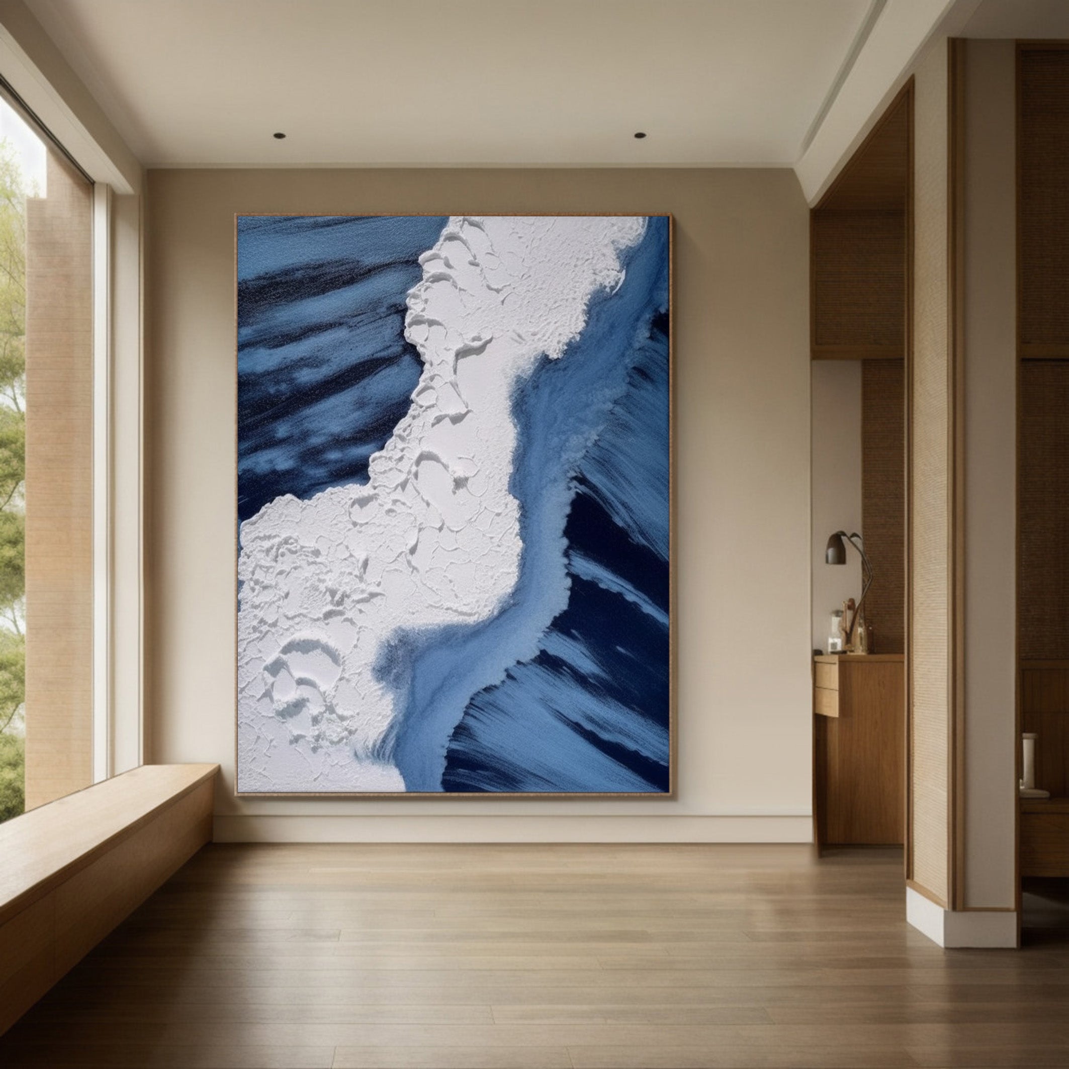 Textured Ocean Abstract, Bold Blue and White Wall Art #BGA 241
