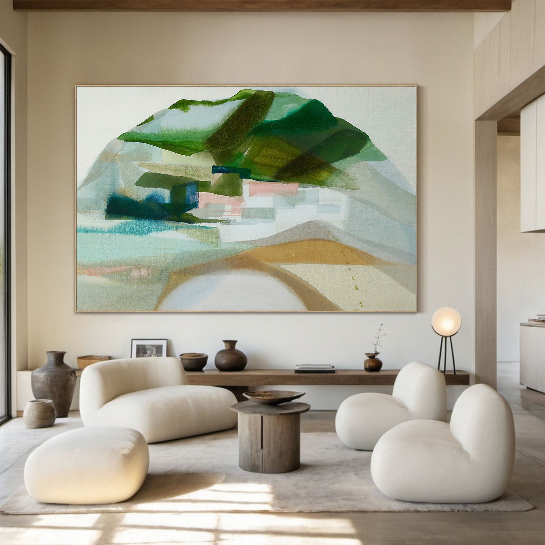 Soft Color Landscape with Central Hill, Contemporary Wall Art #BGA 116