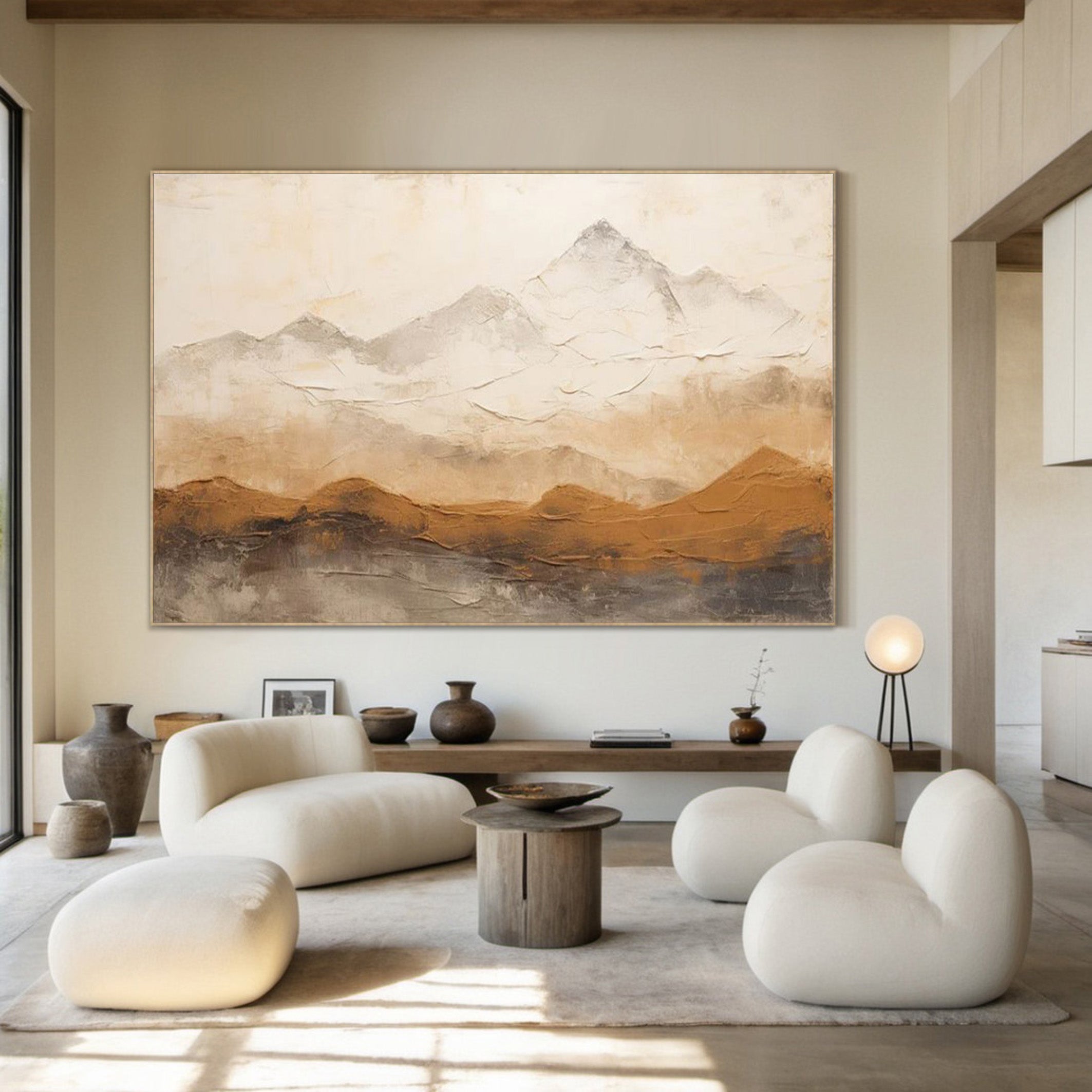 Textured Ascent: Earth Tone Minimalist Mountain Landscape #BGA 234