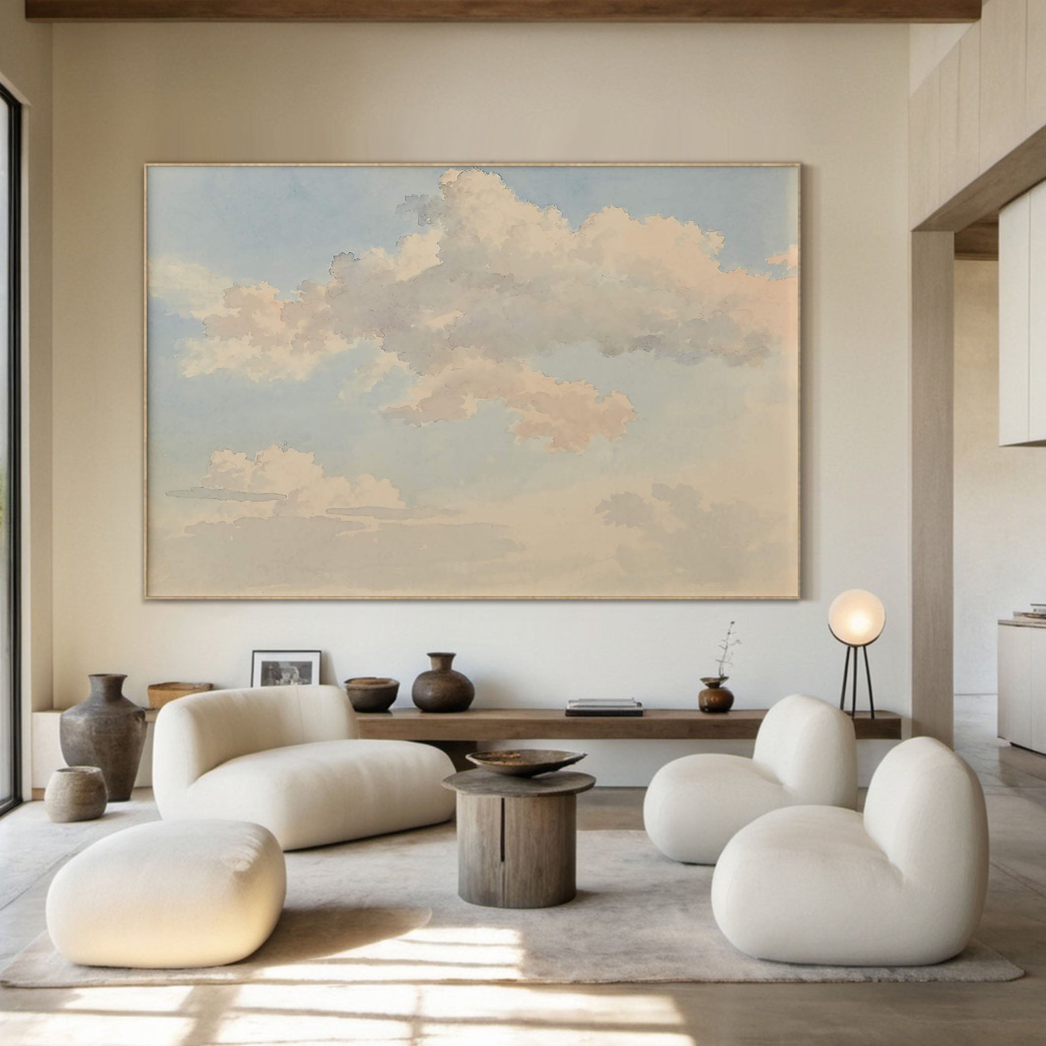 Pale Blue Sky With Beige Cloud, Modern Wall Art #BGA 113