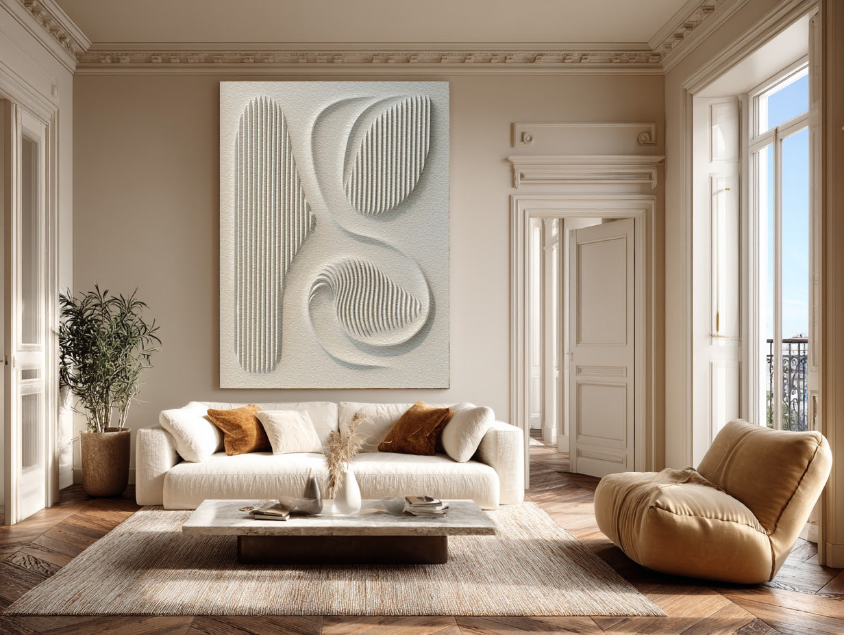 Large Abstract White Relief Art - Modern Textured Wall Decor #WG 083
