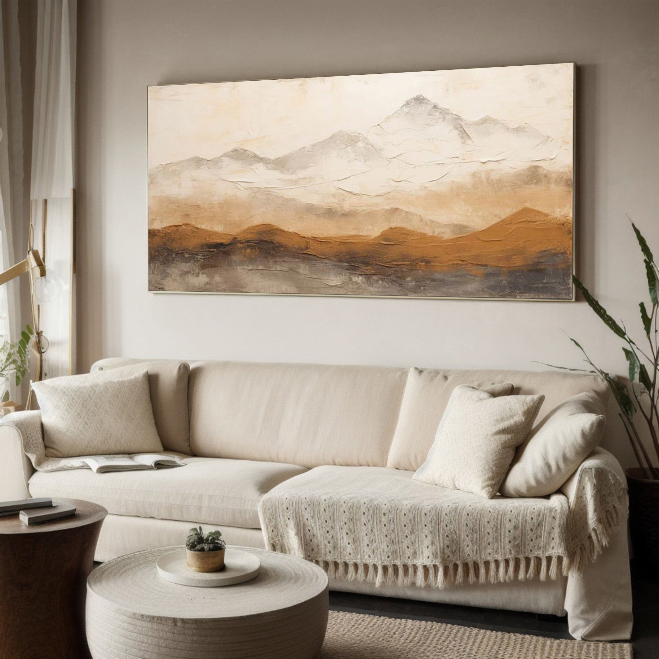 Textured Ascent: Earth Tone Minimalist Mountain Landscape #BGA 234