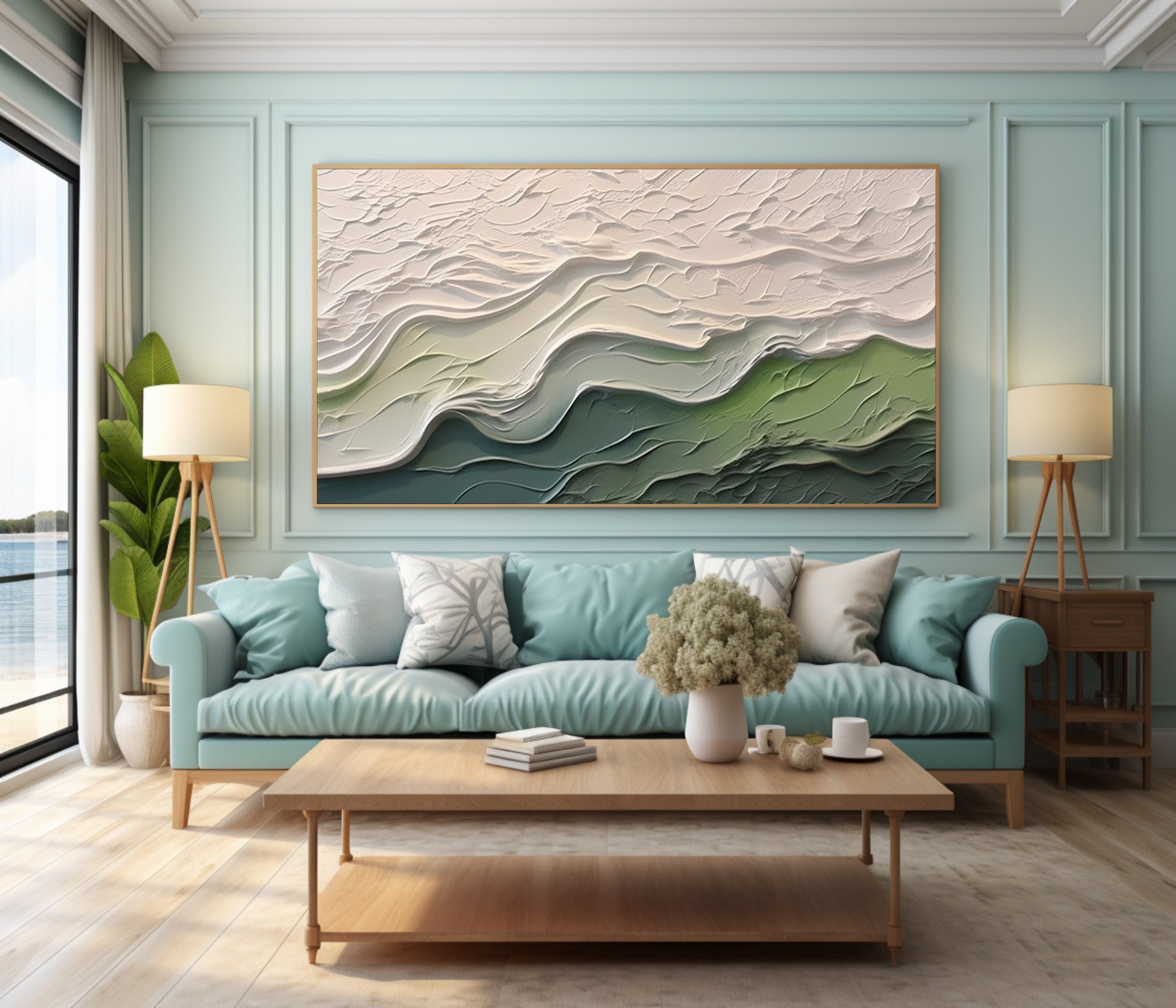 Impasto Seascape Painting Abstract Beach Waves #WG 092