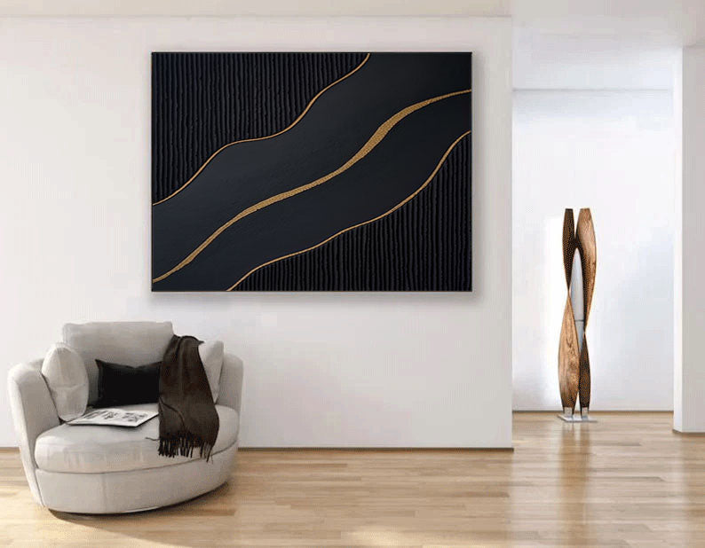Luxury Black and Gold Abstract Painting on Canvas #BM 089