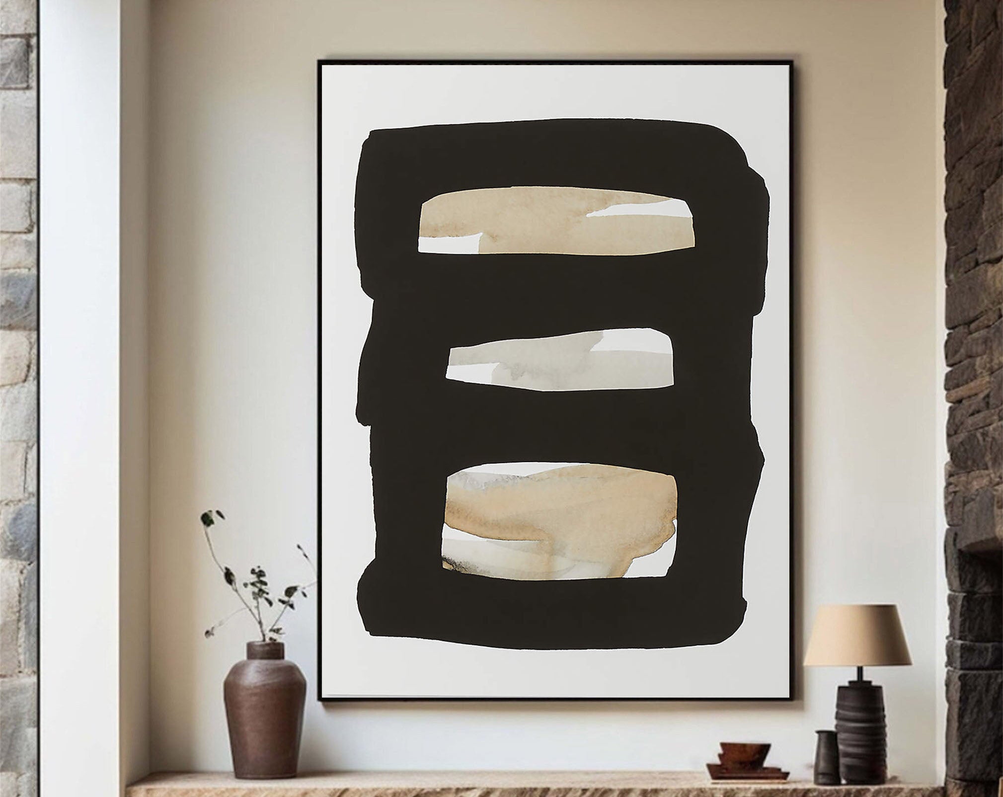 Beige Graphic Abstract Wall Art With Black Frame #BGA 097
