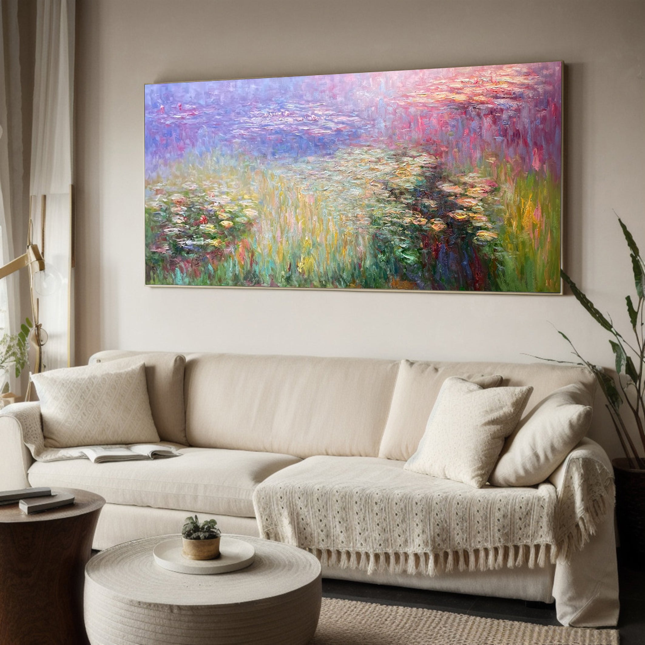 Monet Style Water Lilies, Horizontal Impressionist Wall Art #BGA 167