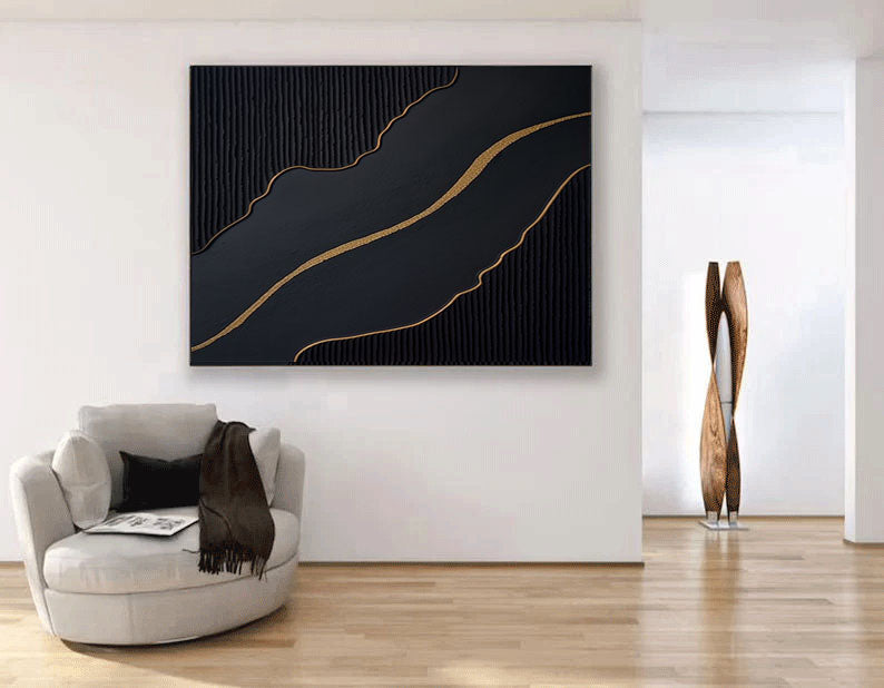 Luxury Black and Gold Abstract Painting on Canvas #BM 091