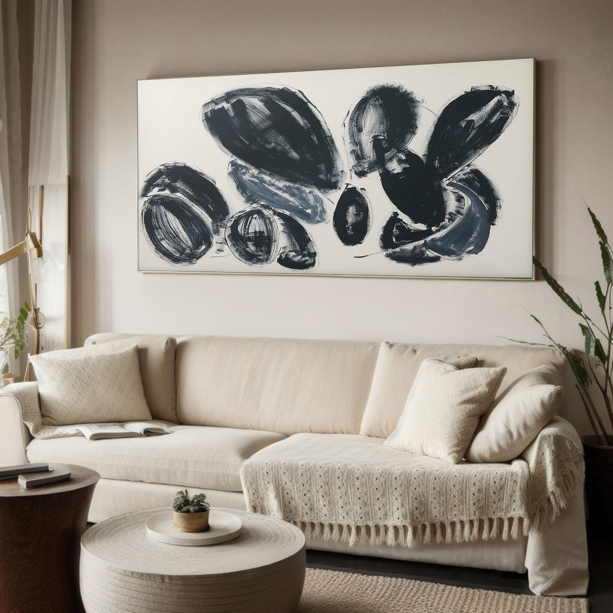 Large Black and Gray Rounded Shapes Abstract, Minimalist Art #BGA 110
