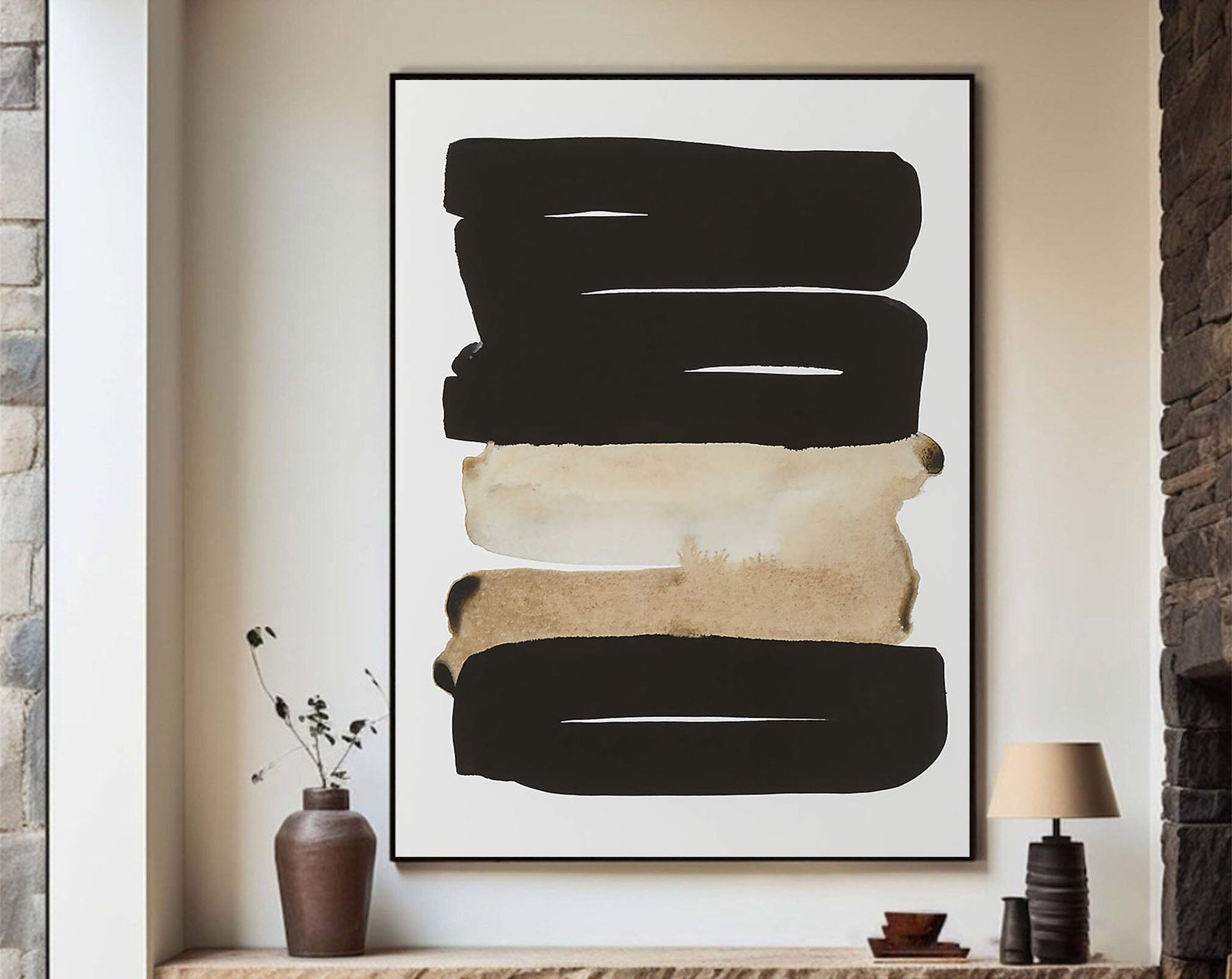 Black and Neutral Stripes, Contemporary Minimalist Wall Art #BGA 093