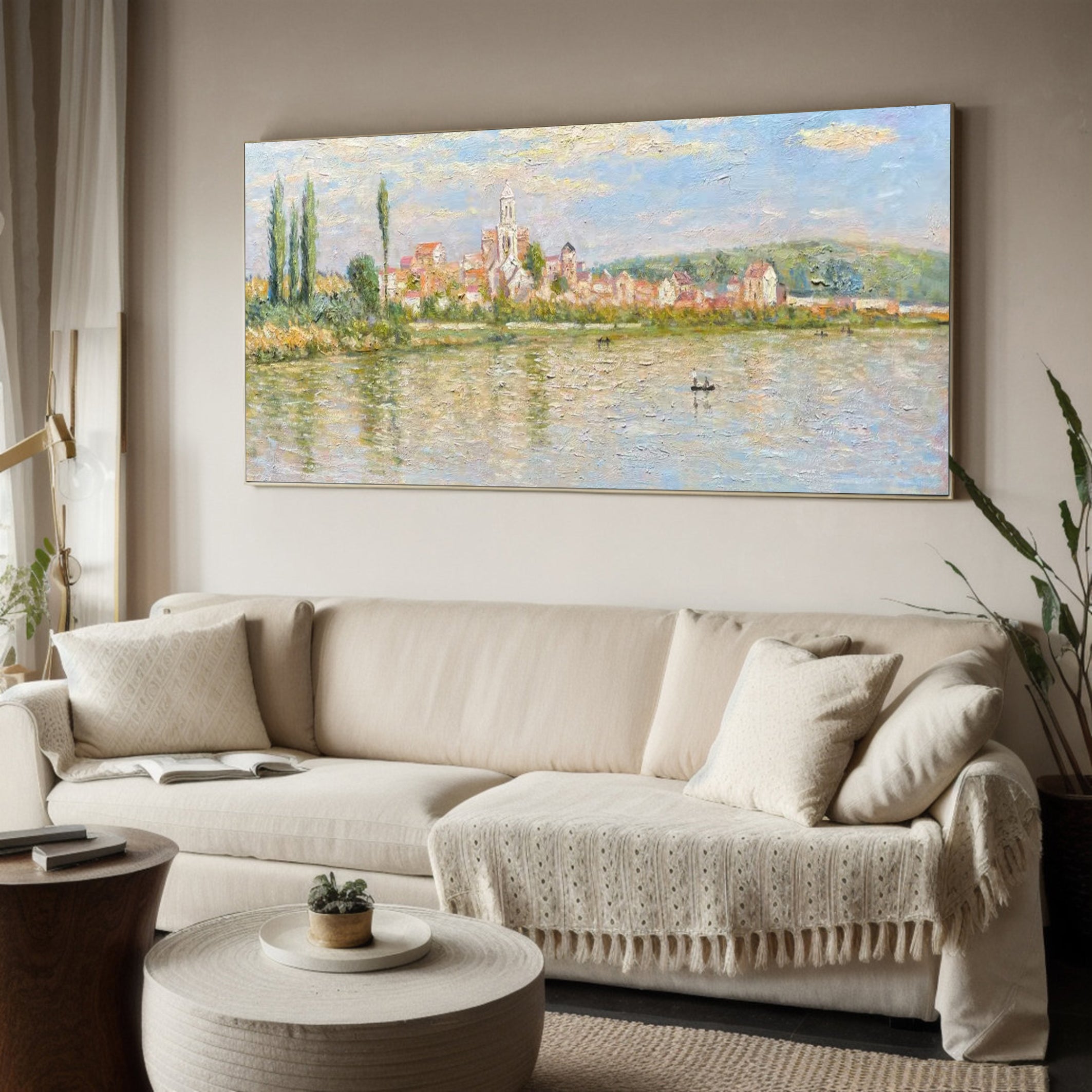 Monet Style Vétheuil, Impressionist River Landscape #BGA 171