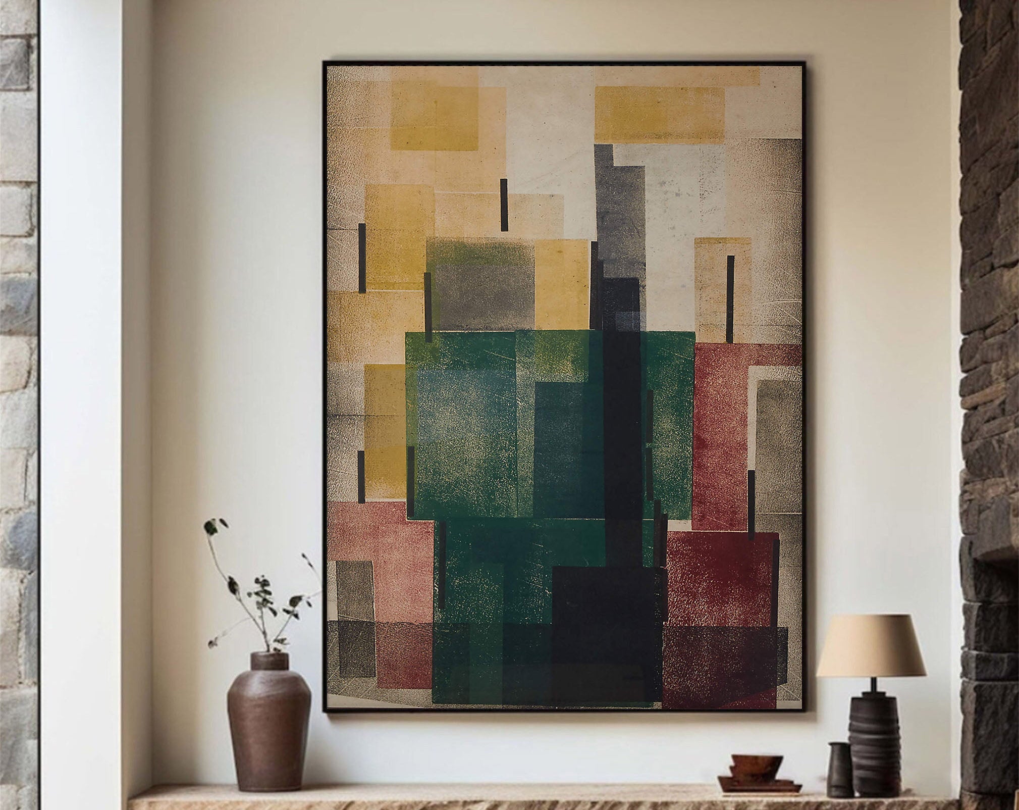 Urban Abstract With Layered Shapes, Contemporary Canvas #BGA 098