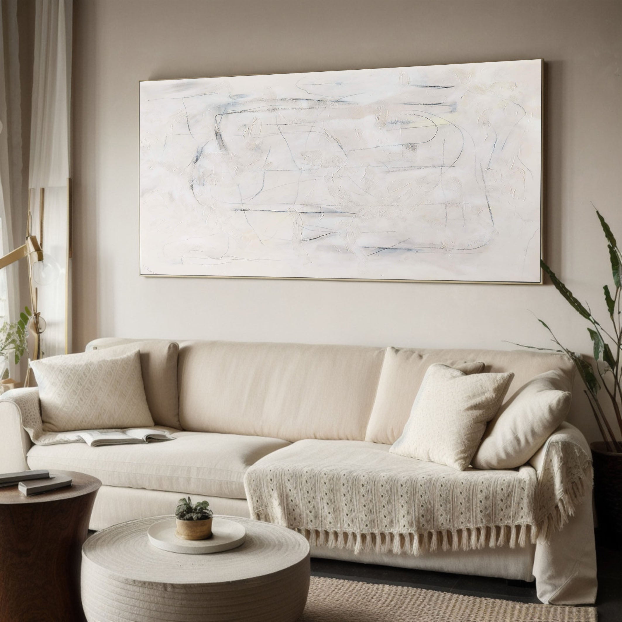 Delicate Line Abstraction on Beige, Minimalist Wall Art #BGA 118