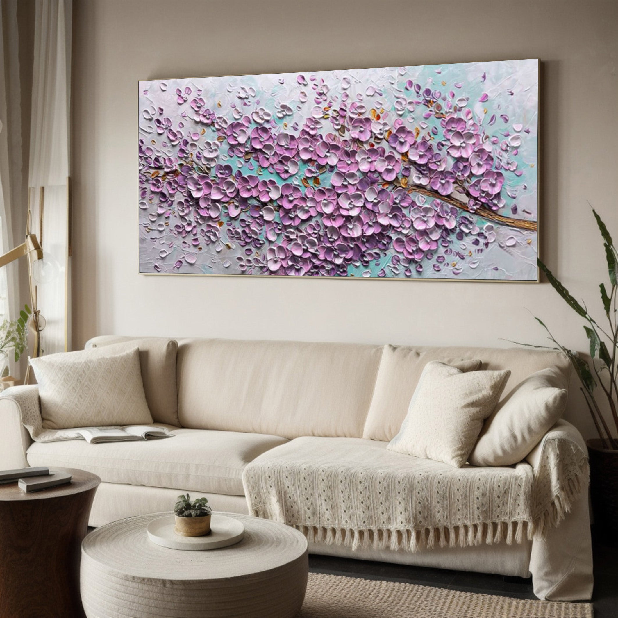 Petal Poetry: Sculpted Impasto Sakura, Richly Textured Floral #BGA 233