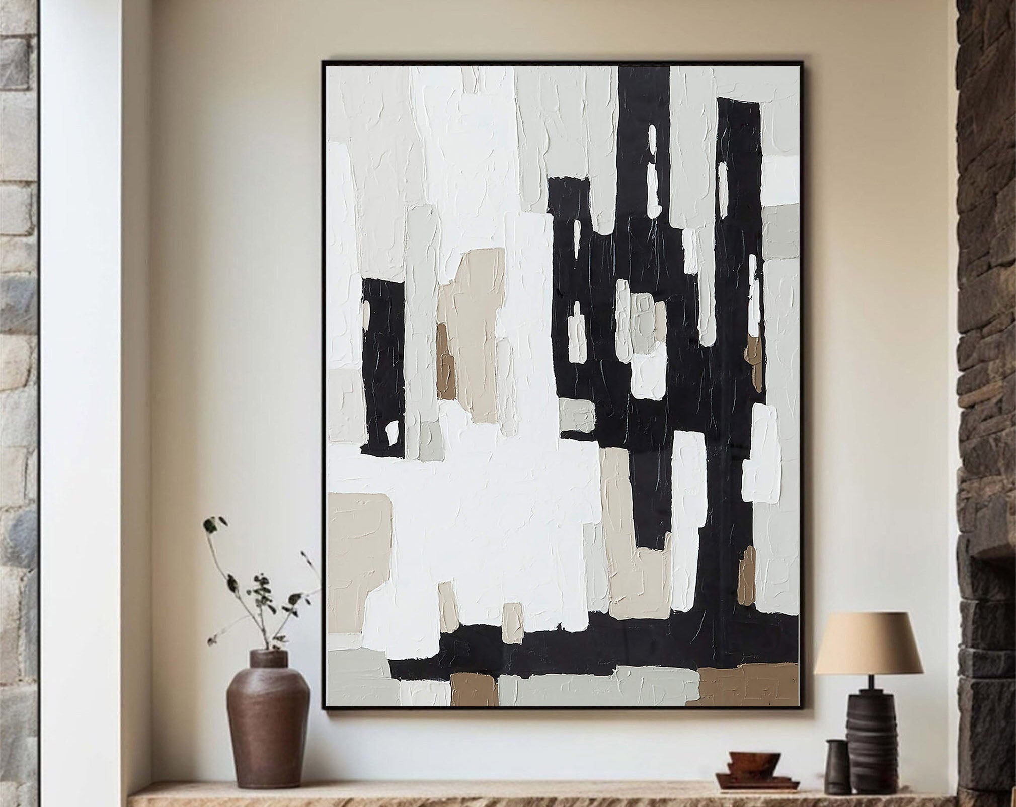 Modern Black And White Abstract Art With Geometric Shapes #BGA 087