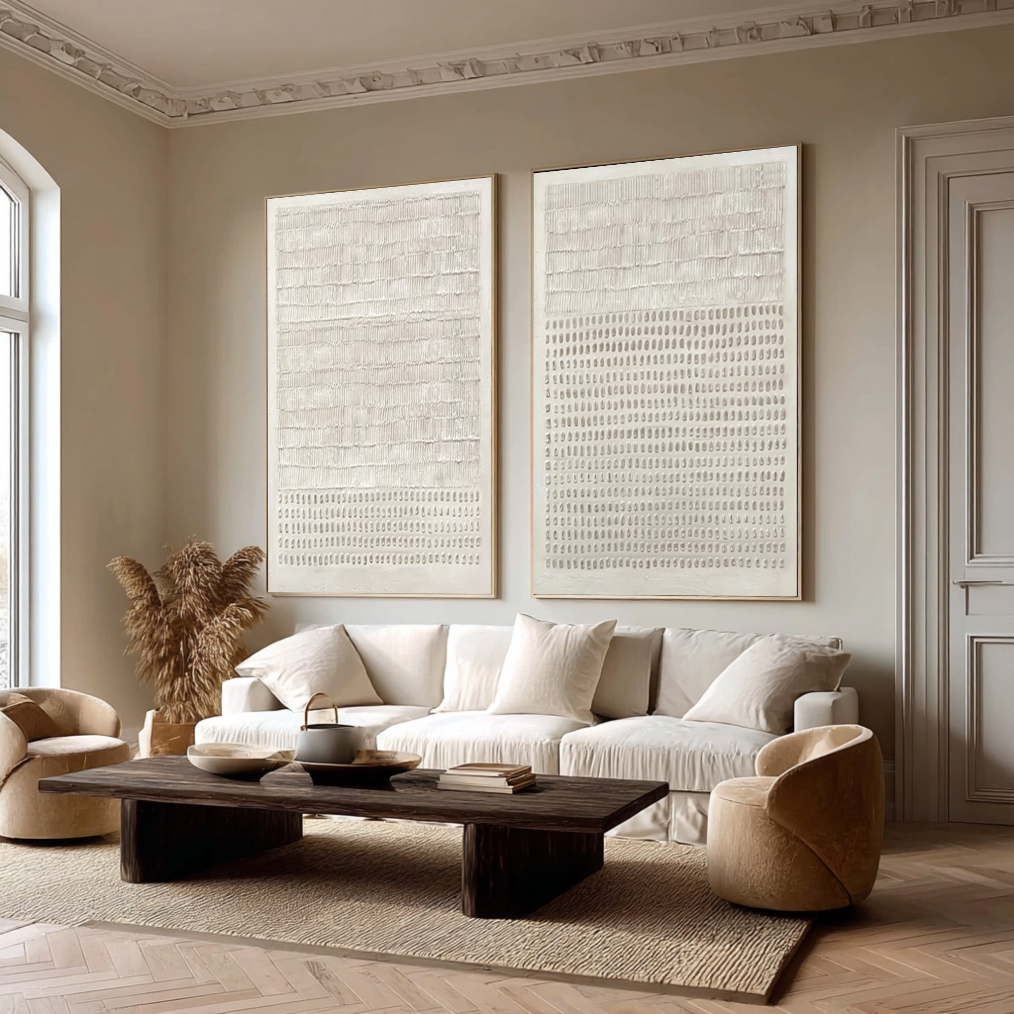 Contemporary Neutral Wall Art Set Two Piece Living Room #WG 032