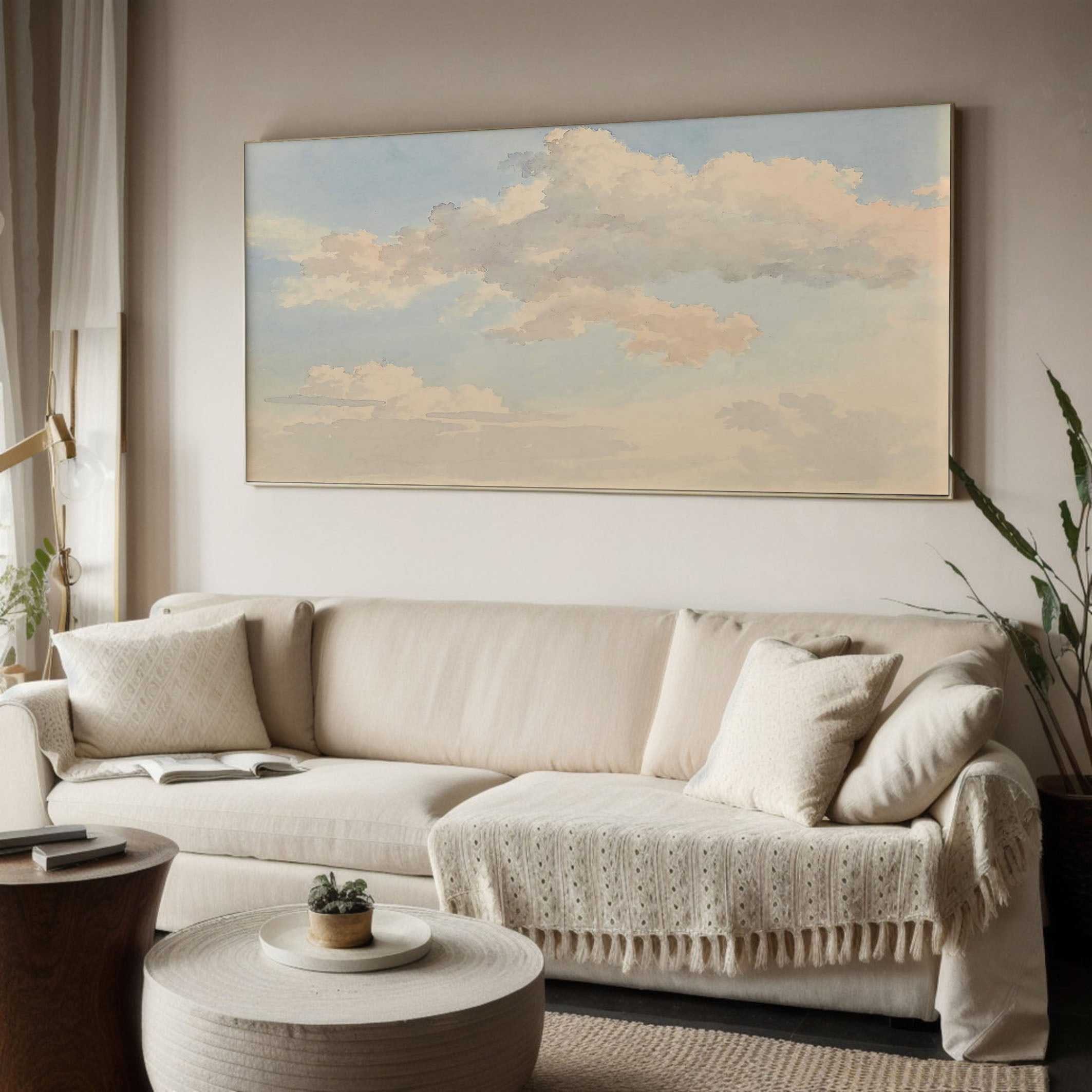 Pale Blue Sky With Beige Cloud, Modern Wall Art #BGA 113