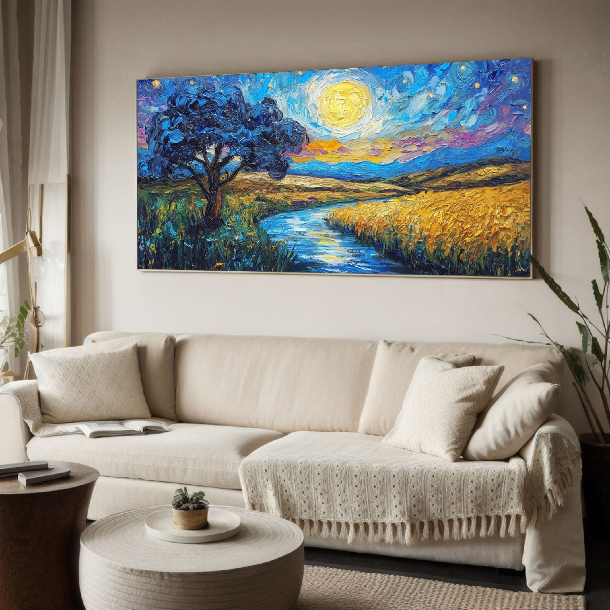 Impasto Moonlit Landscape, Vibrant Colors, Contemporary Art #BGA 101