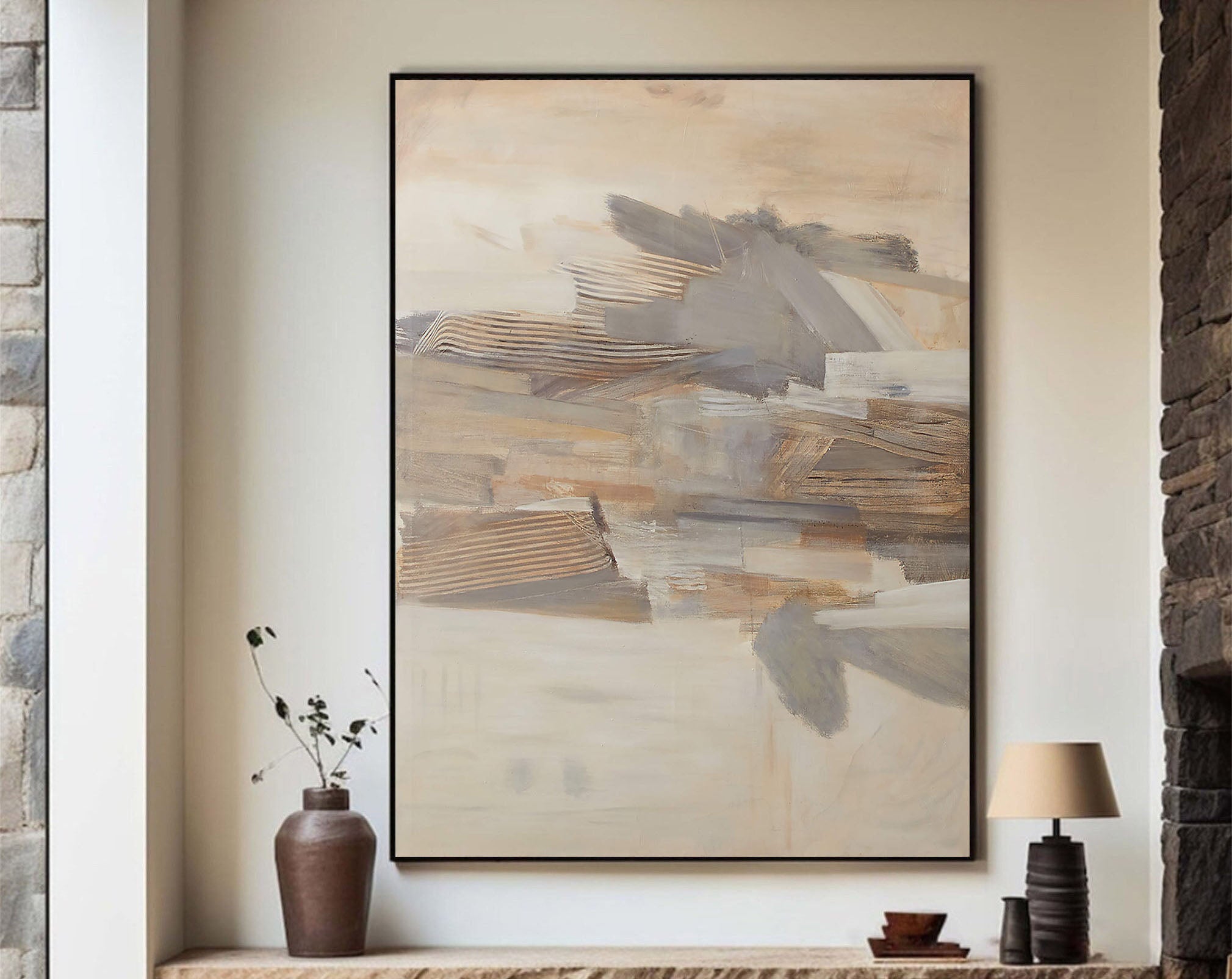 Earth Tones Textured Geometric Landscape, Modern Wall Art #BGA 100