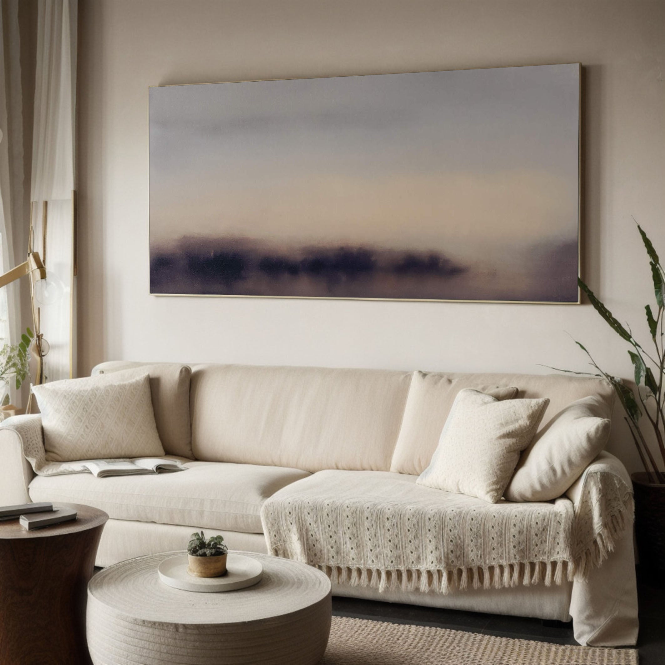 Abstract Horizon Landscape and Mist, Blended Purple and Beige #BGA 121
